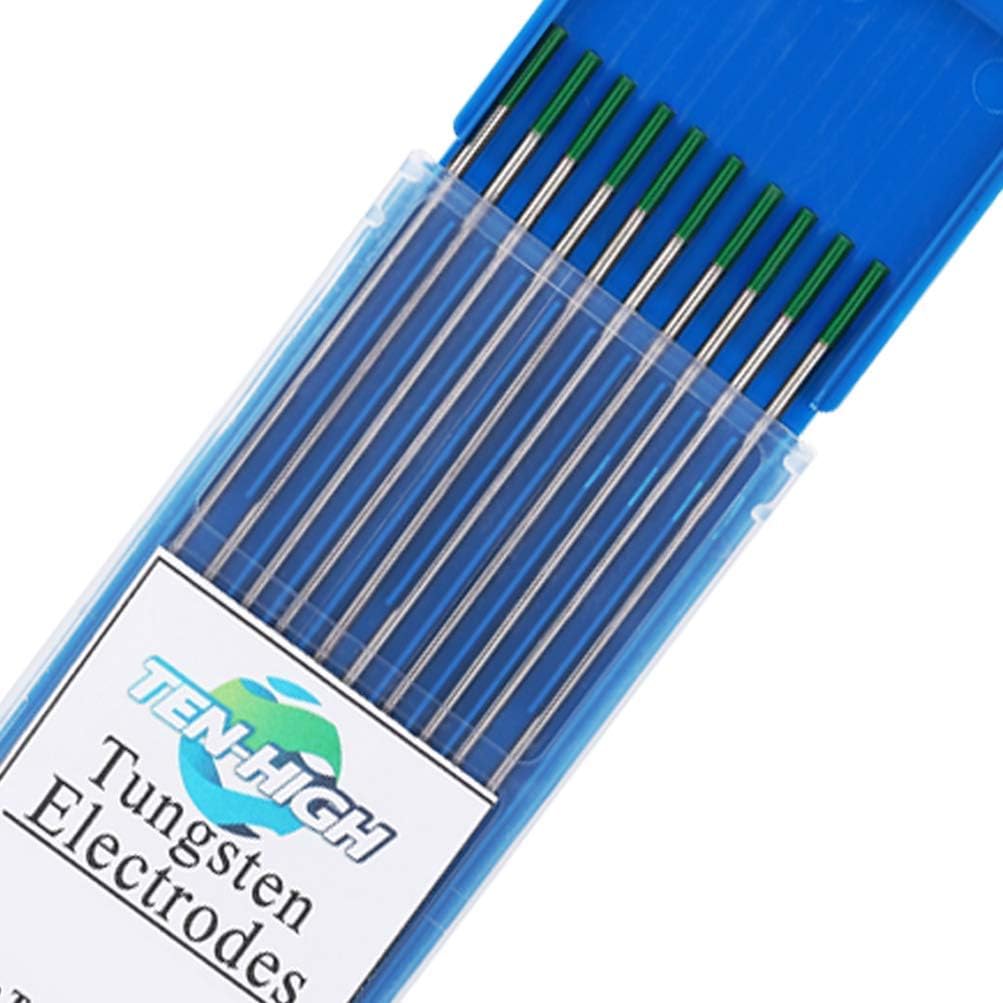 TIG Tungsten Electrodes, WP(Green) Pure Tungsten Electrodes, 1.6mm x175mm 10pcs Pack.