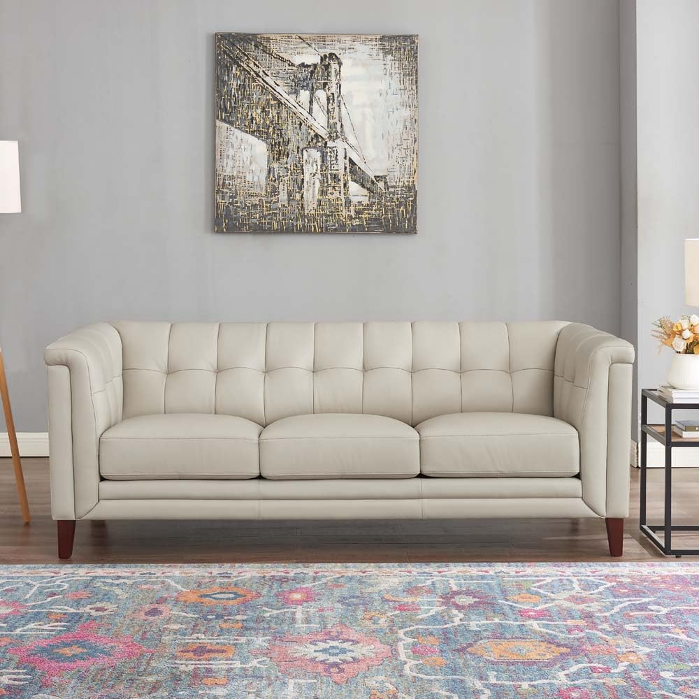 Hydeline Arvo Top Grain Leather Sofa Loveseat and Chair Set, Vanilla, Feather Down, Memory Foam and Springs Seating