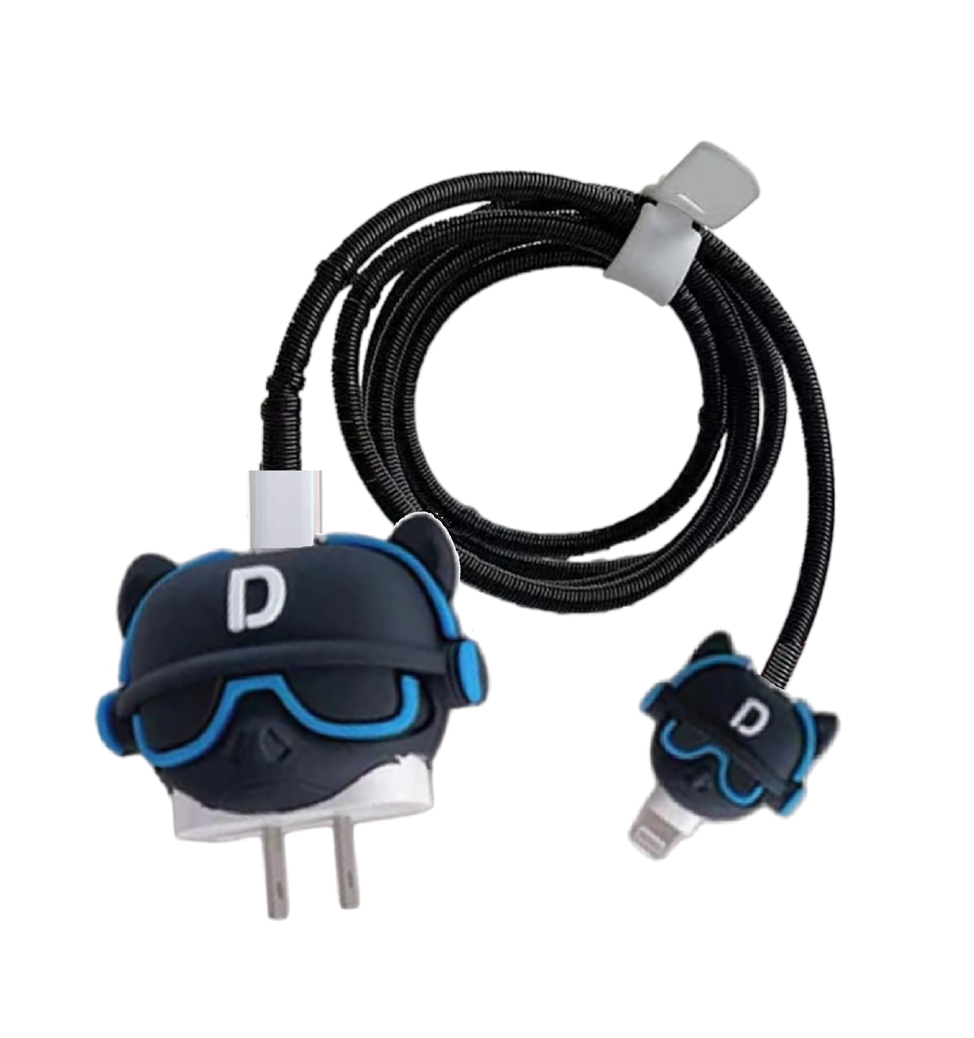 AUGEN Cartoon 3D Design Protective Case for 20W iPhone USB-C Power Adapter Charger, Cute Cartoon Lightning Data Cable Case for iPhone Charger (French Bull Dog Blue, Pack of 1)