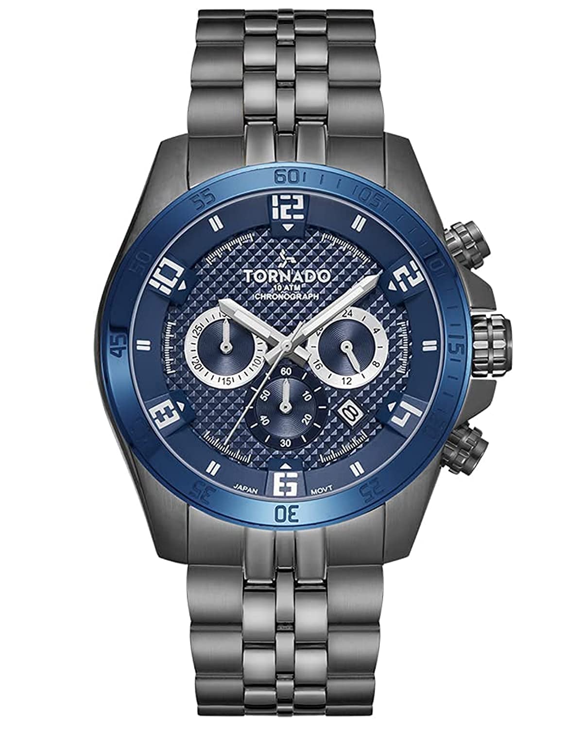 Tornado Mens Japan Quartz Movement Watch, Chronograph Display and Stainless Steel Strap - T3149B-XBXL, Gun Metal, Blue, Bracelet (B0BG36K865) Amazon Price History, Amazon Price Tracker