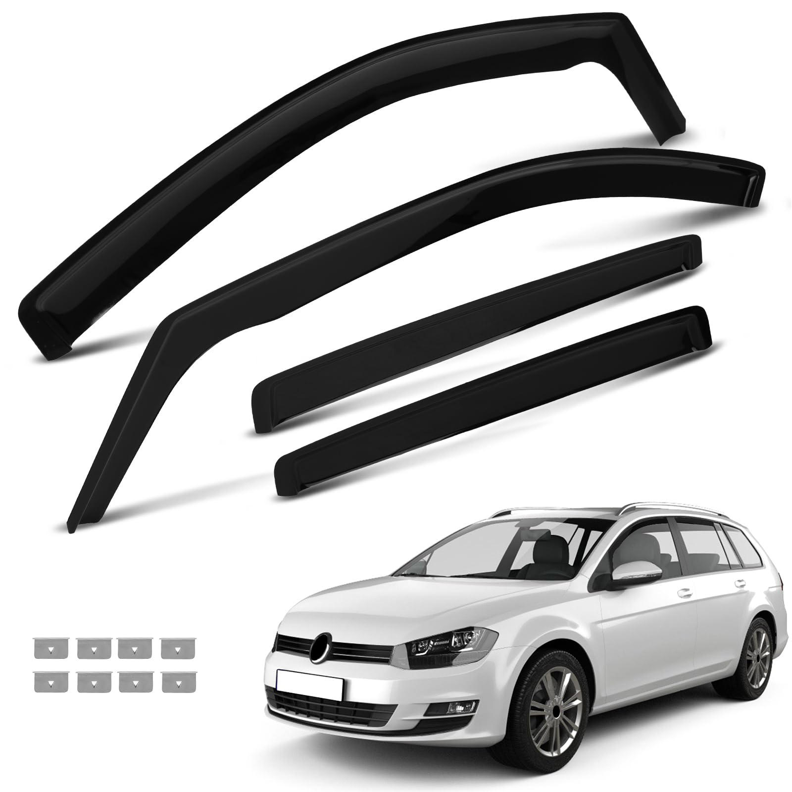Deflector de Viento Deflector de Aire Compatible con VW Golf MK7 MK8 2012-2025 Deflectores de Lluvia para Ventanas Laterales con Clip Fijo - 4 Piezas