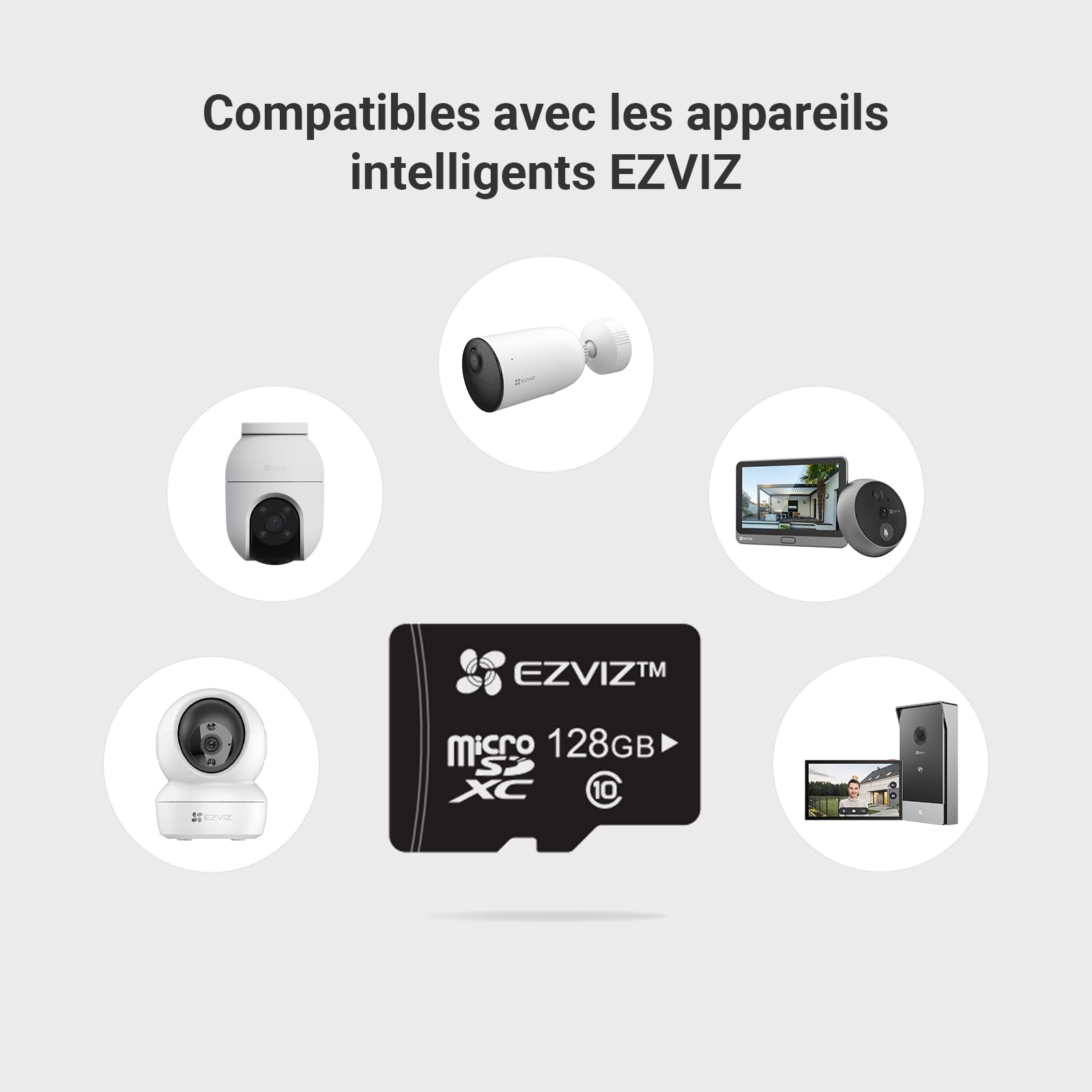 EZVIZ Carte Micro SD 128Go, Carte Mémoire microSDHC, Vitesse de Lecture Allant jusqu'à 90MB/S, Classe 10, U3, UHS-I