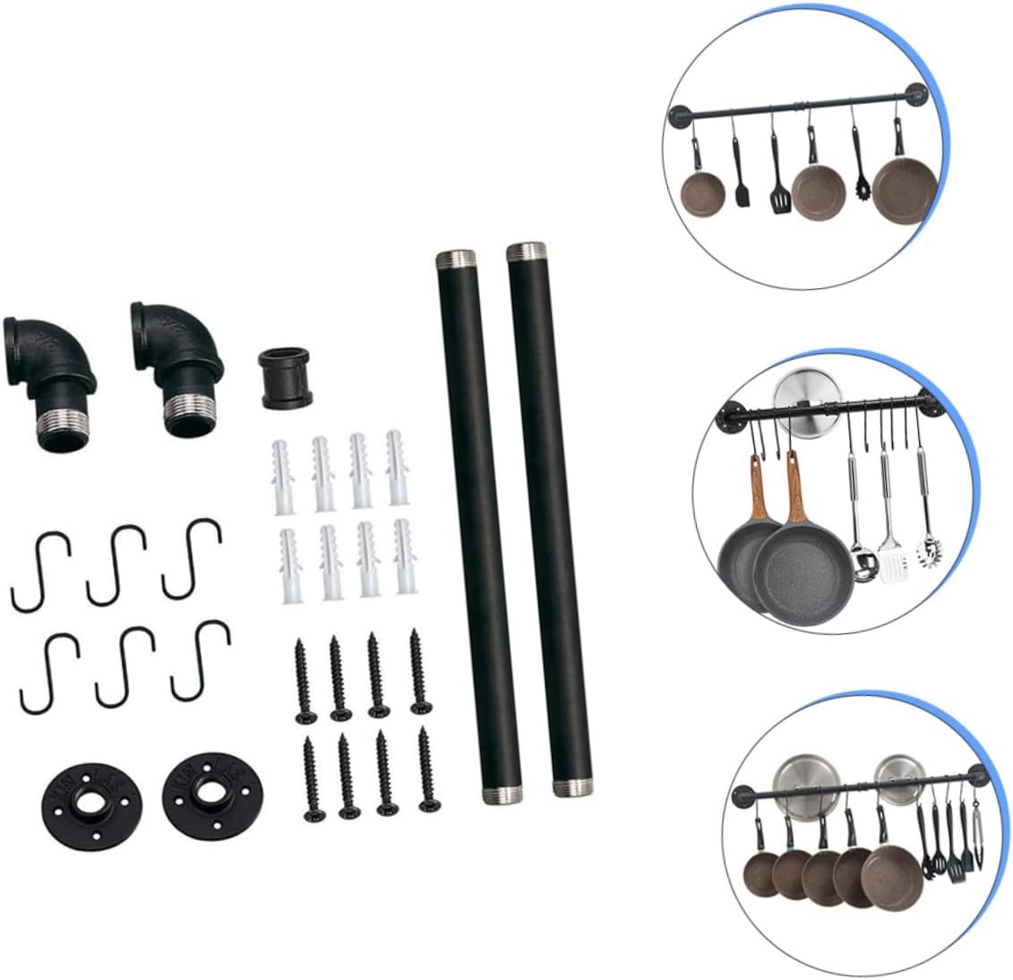 1set Wall Mounted Pot Rack Hooks Industrial Style Utensil Organizer for Kitchen Hanging Pan and Lid Storage Section Design Easy to Install