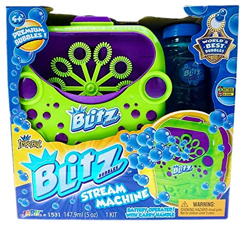 JA-RU Blitz Bubble Machine for Kids w/Bubble Soap Solution (1 Toy) Battery Powered Automatic Bubble Blower. Rotating Blowing Wands. Fun Outdoor Games. Pool Birthday Party. 1531-1s