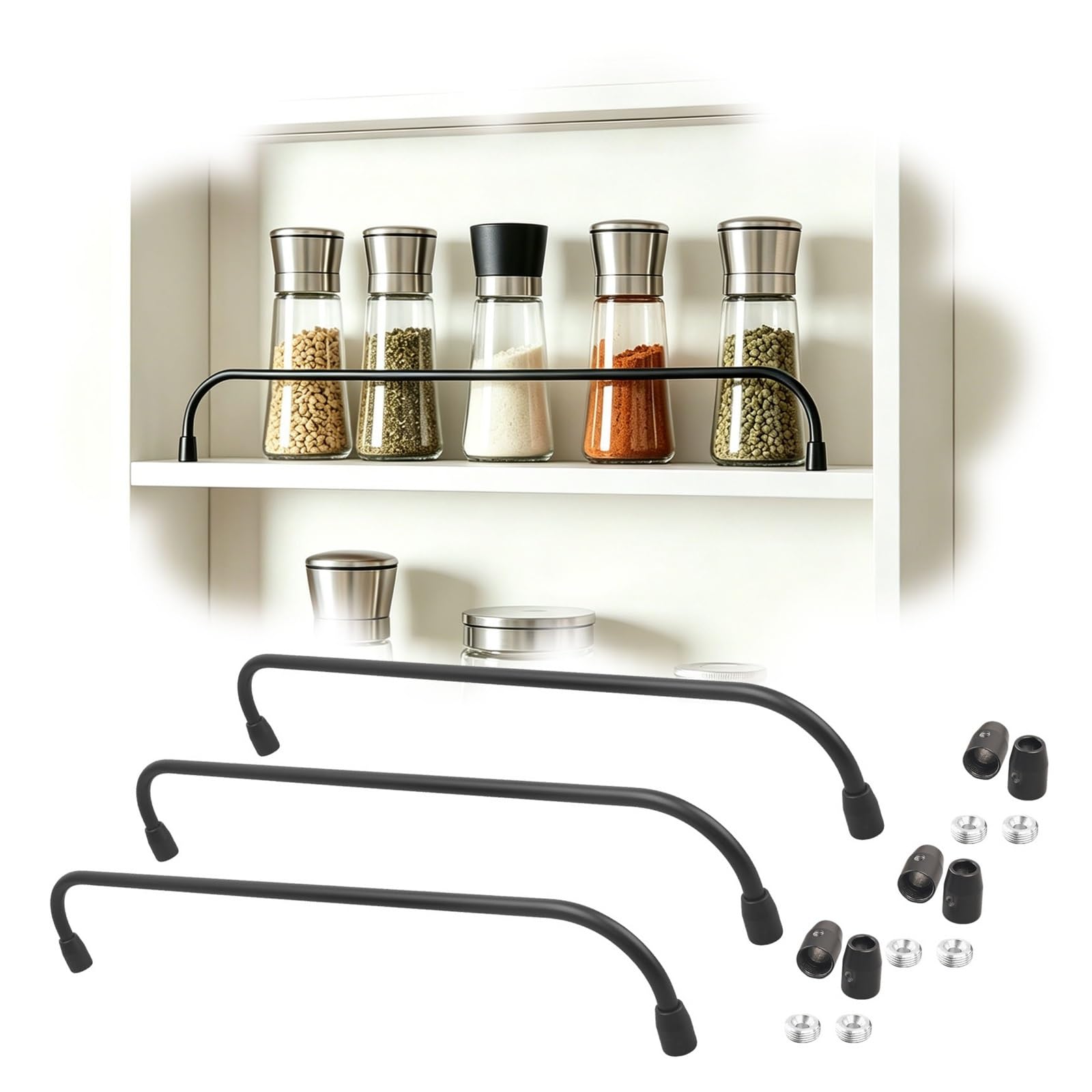 Lxlzyxsf 3Pcs Anti-Fall Pantry Shelf Guard Bar, Wooden Cabinet Metal Railing For Kitchen Storage, Open Gallery Guardrail With Screw 1/2/3 Pcs(,42In/106Cm)