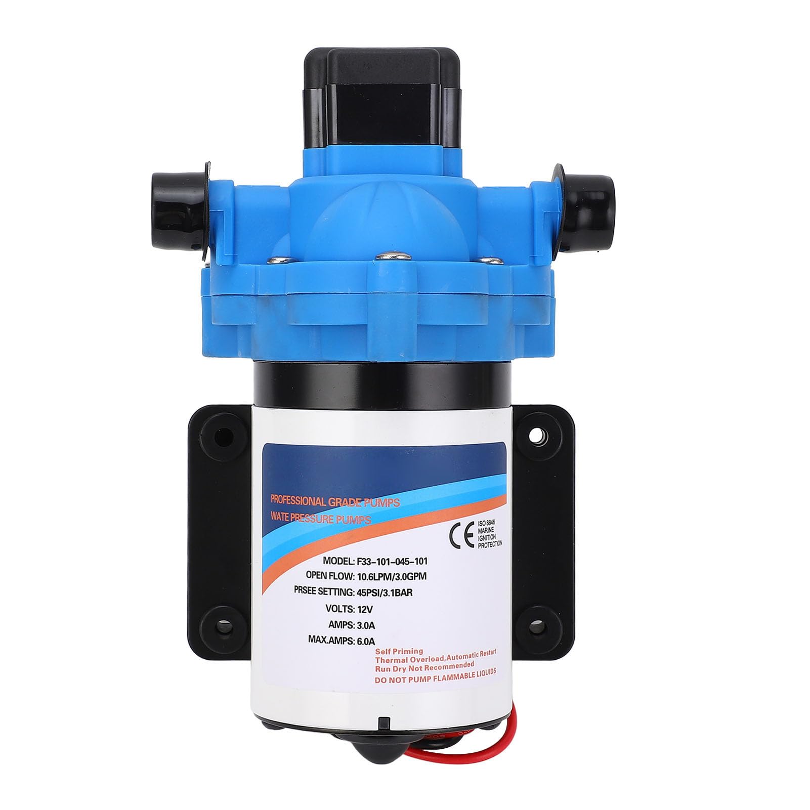 Dilwe RV-Wasserpumpe, 12 V DC, Selbstansaugende Membranpumpe, 3,0 GPM, 45 PSI, Kupfer-Nylon-Gummi, Automatischer Druckschalter, Geräuscharm, für Wohnmobil, Marine, Yacht, Wohnwagen, Garten