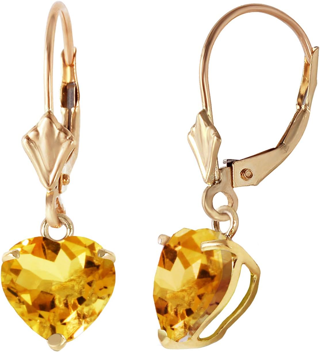 14k Yellow Gold Heart-shaped Citrine Dangle Earrings