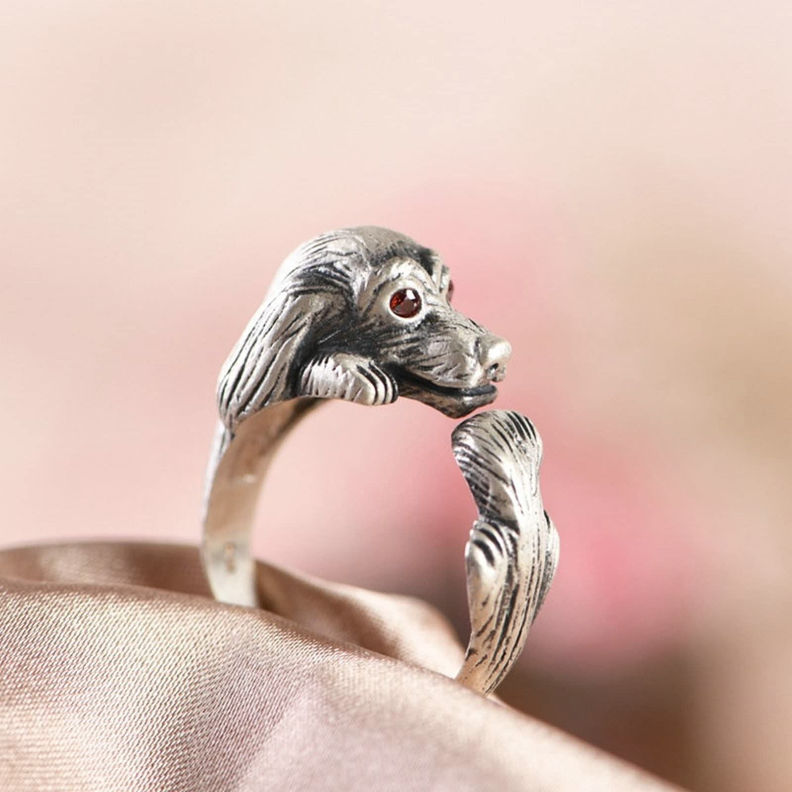 Beydodo Herren Ring Silber 990, Ringe Männer Gothic Hund mit Zirkonia Silber Ring Personalisiert Freundschaftsringe Einstellbar