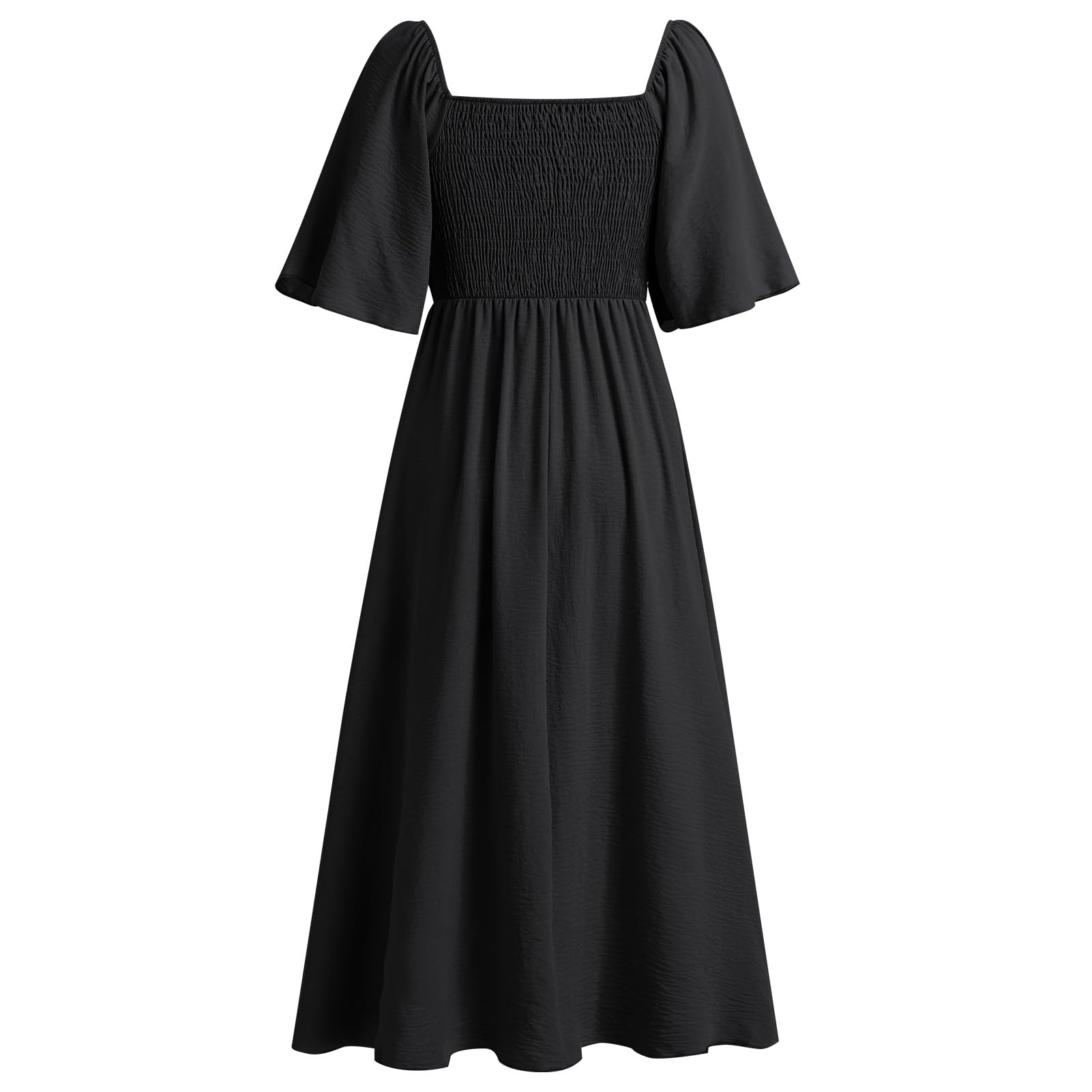 IDOPIP Kleid Damen Sommer Kurzarm Freizeitkleid mit Fliege Einfarig V-Ausschnitt Midikleid A-Linie Partykleid Cocktailkleid Elegant Festlich Hochzeit