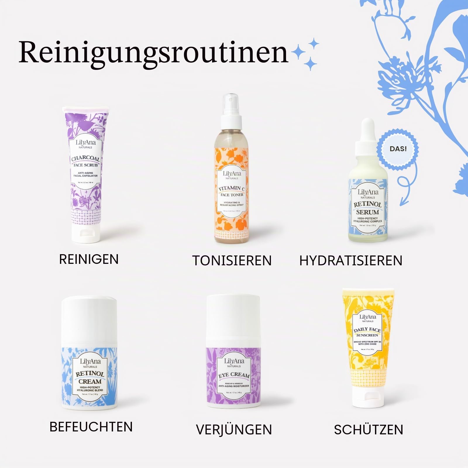 LilyAna Naturals Retinol Serum - Made in USA Anti-Aging Gesichtsserum mit Hyaluronsäure und Vitamin E, reduziert Altersflecken und Sonnenschäden, fördert Kollagen und Elastin (Retinol, 28.3 g)