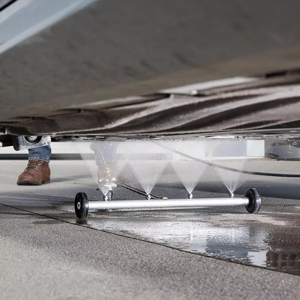 Limpiador de tren de rodaje, lavadora a presión, escoba de agua para lavado de chasis de coche, 4000 PSI con varitas accesorio de boquilla en forma de ventilador (con conector)