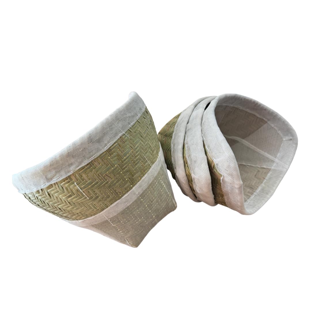 Bamboo and Cotton Sticky Rice Steamer Basket Set, Traditional Thai Kitchen Cookware, White