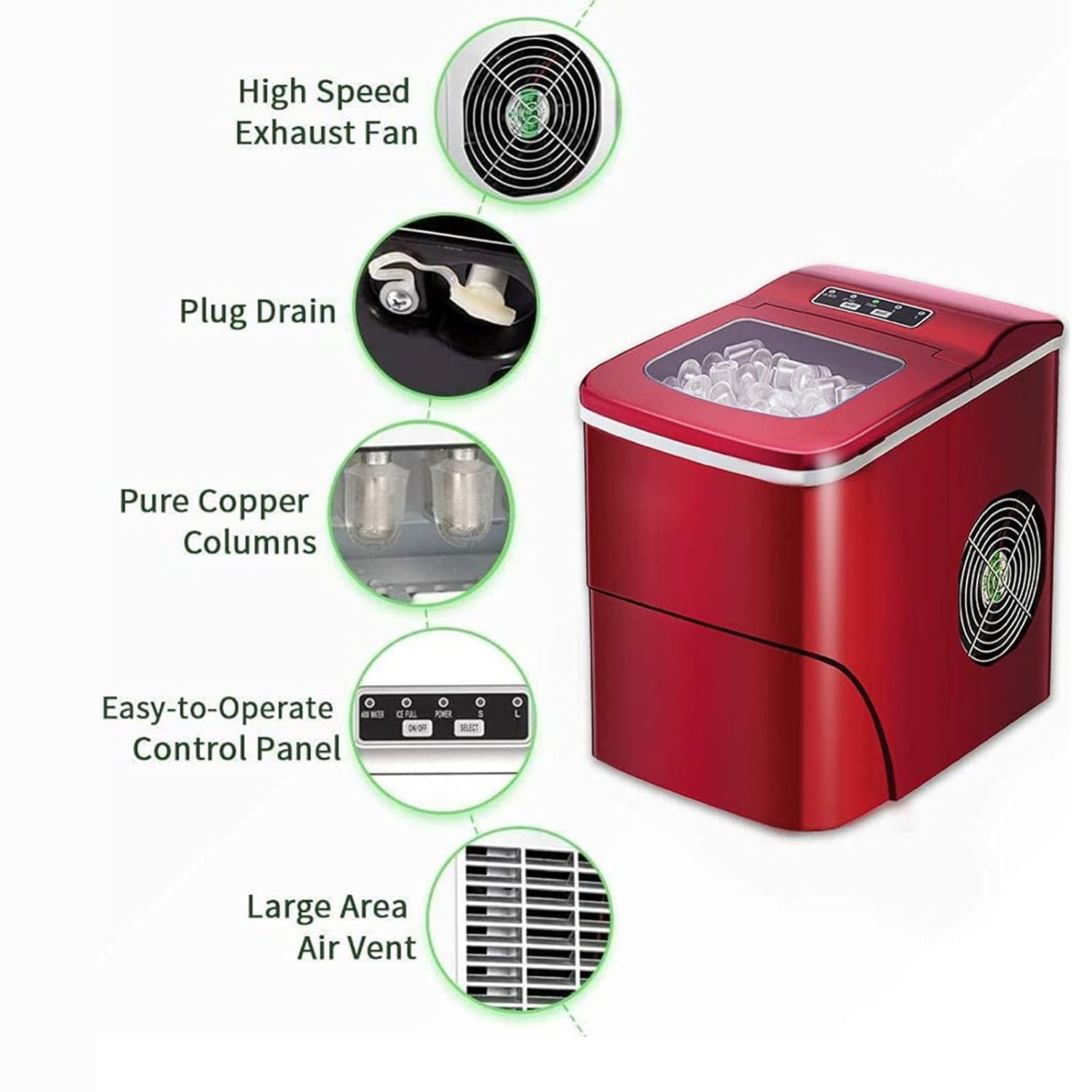 Ice Maker Machine for Countertop with Self-Cleaning 26LBS/24H Compact Automatic Ice Maker 9 Cubes Ready in 6-8 Minutes Portable Ice Cube Maker Perfect for Home/Kitchen/Office/Bar White (White)