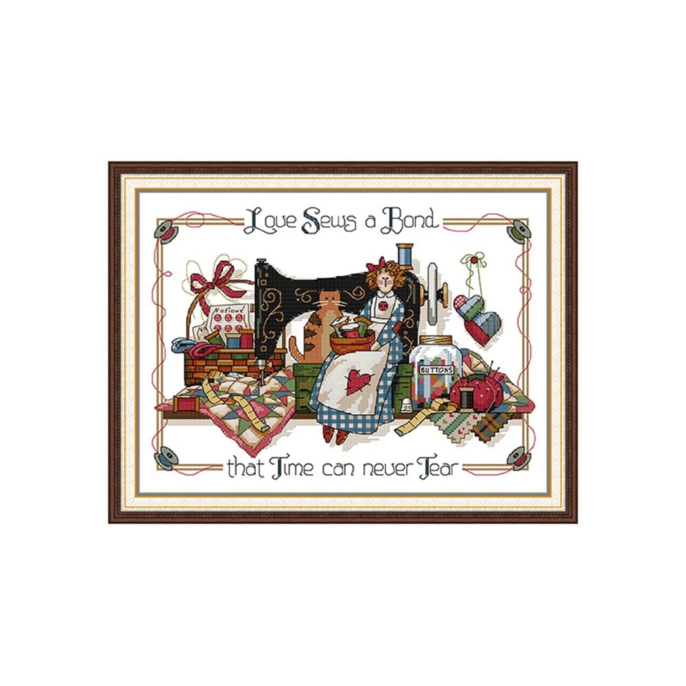 Rosyfoxes Cross Stitch Kits Stamped Full Range of Embroidery Starter Kits for Adult DIY- Printed kit Love sews a Band (Printed) 11CT 3-Strands 21.3×16.5 Inches