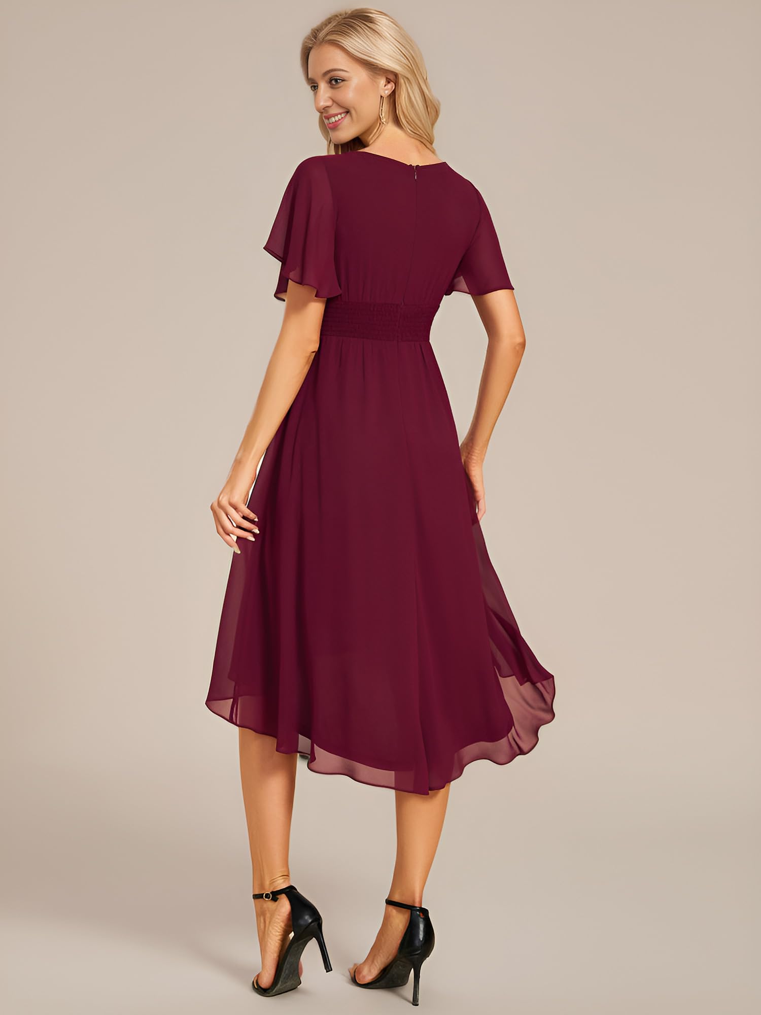 Ever-Pretty Cocktailkleid Elegant mit Rundhals Chiffon Abendkleid Kurz für Hochzeit als Gast Abschlussball Abendfeier EG02053-CO