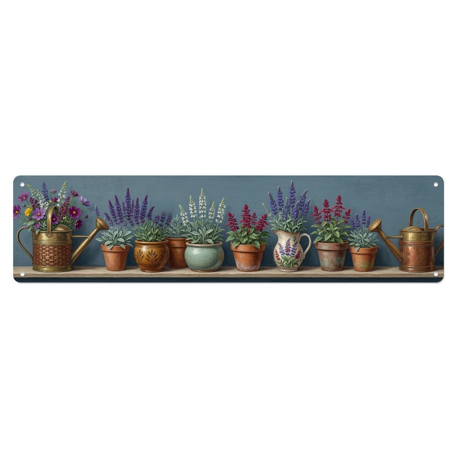 Fqnyr Style Metal Tin Sign Garden Tools Vintage Salvia Sage Blue Pattern