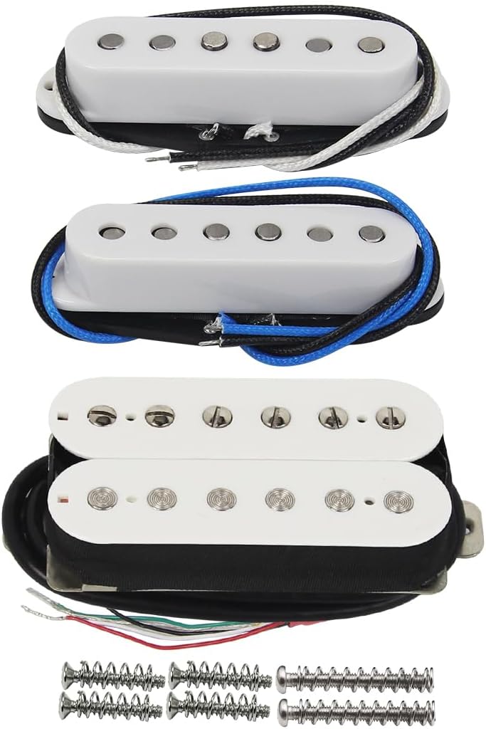 FLEOR Alnico 5 Staggered Pole Single Coil Pickups and High Output Humbucker Pickup SSH Set,Zebra