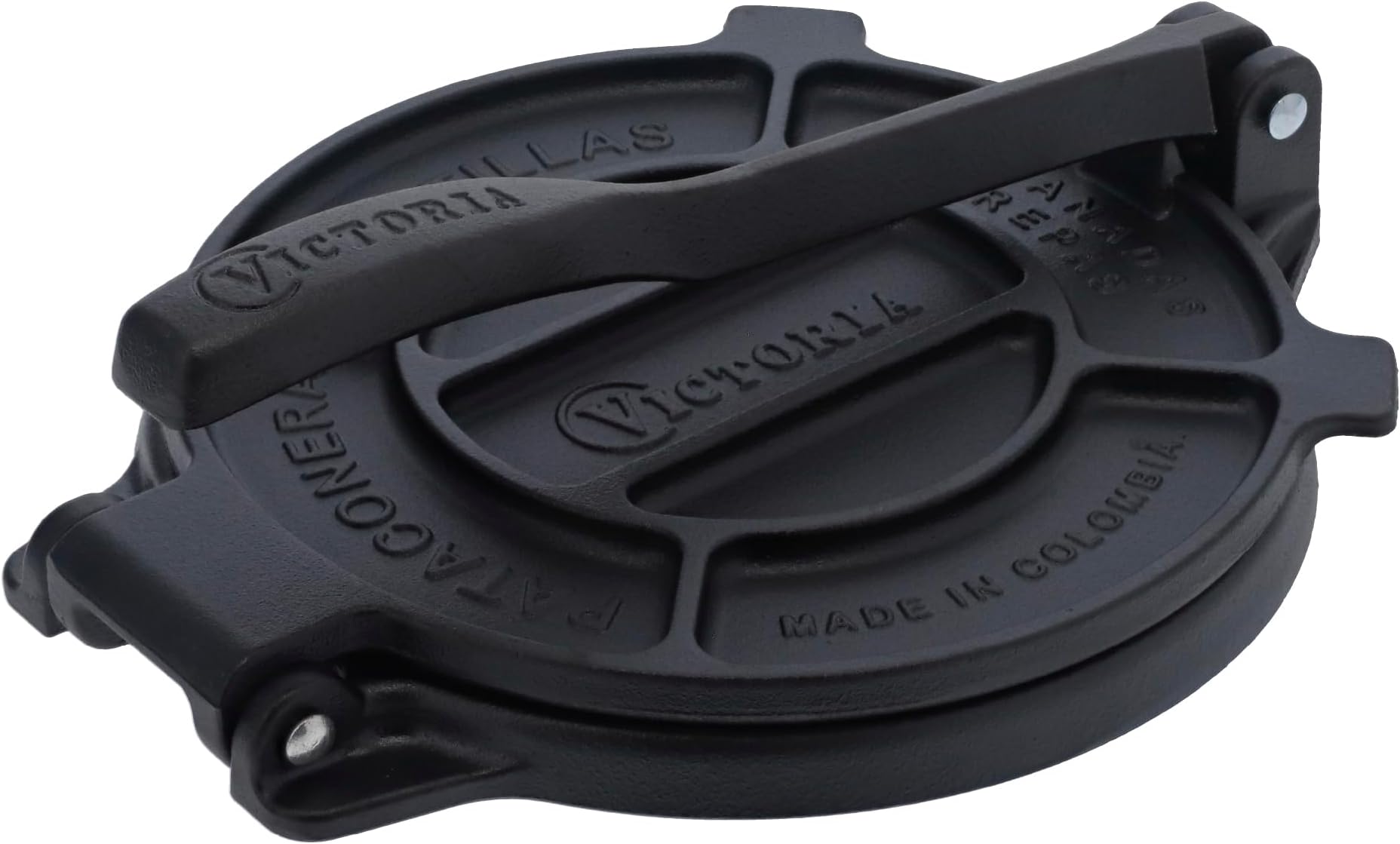 8 Inches Cast Iron Tortilla Press, Roti Maker and Tortilladora, Pataconera Seasoned with Flaxseed Oil, Made in Colombia, Traditional Style, Black