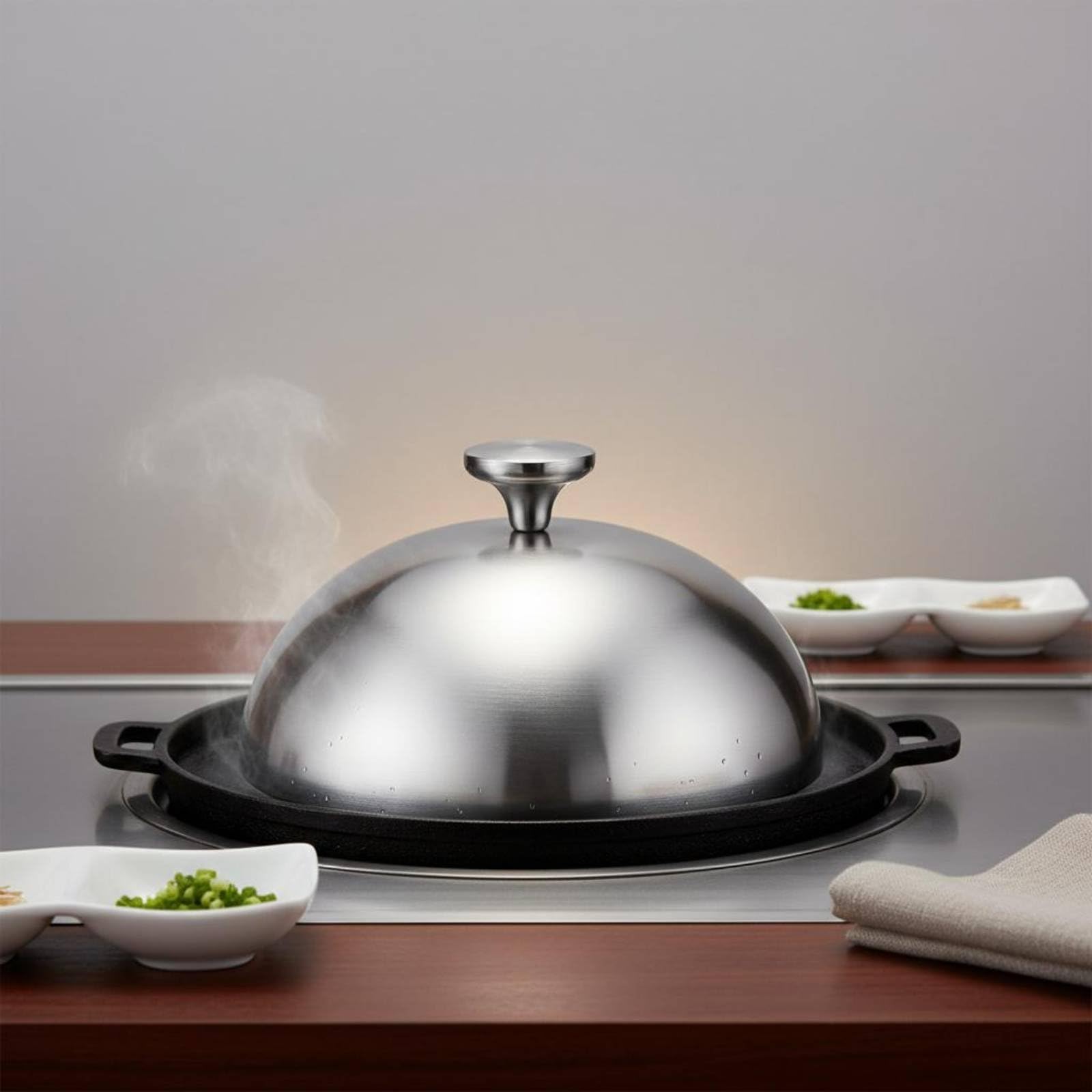 Edelstahl Steakhaube gerollter Rand Speiseglocke leicht zu reinigen kreisförmige Servierhaube für Restaurant, Buffet, Gold, 30CM