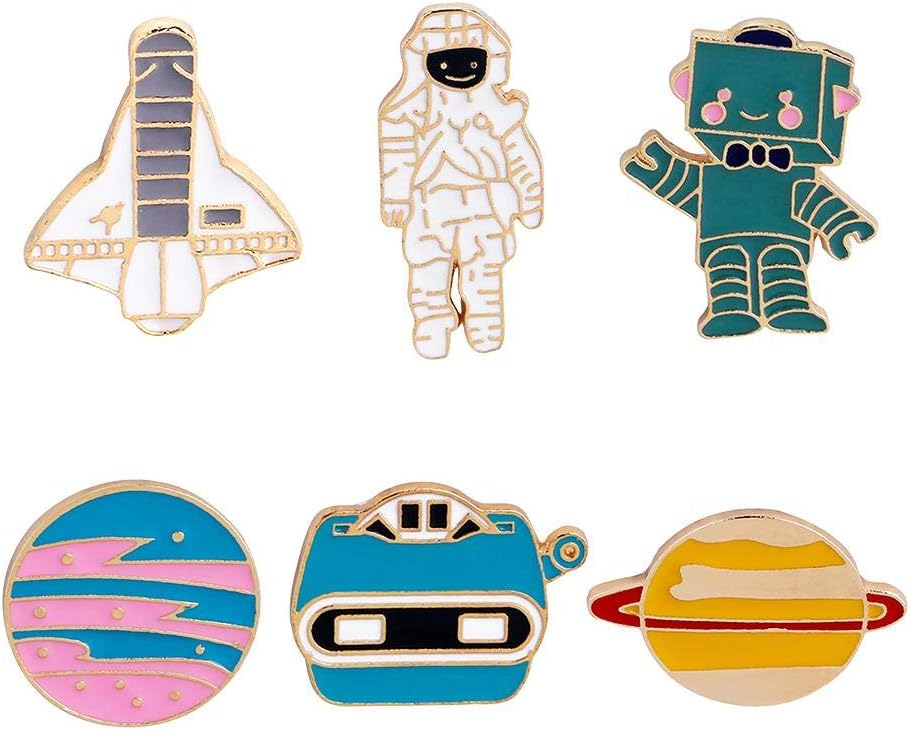 wonderfulwu Cute Lapel Pin Set Aircraft Astronaut Robot Planet Cartoon Animal Brooch Pins Brooch Pin Badges for Clothes Bags Backpacks 6Pcs