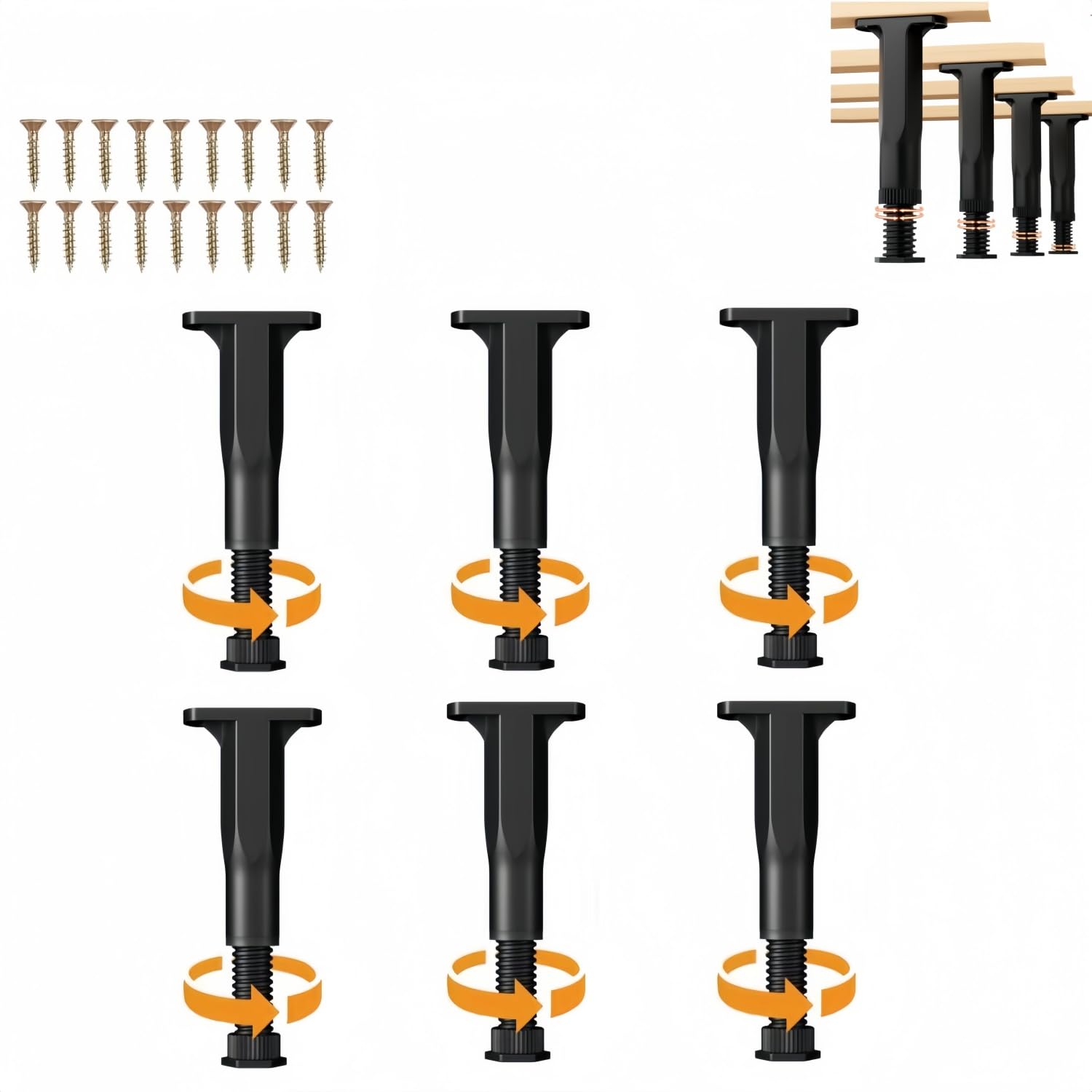 XHYdamile 6Pcs Adjustable Height Center Support for Bed Frame, 7.6"-13.4" Bed Support Legs, Bed Frame Center Support for Furniture