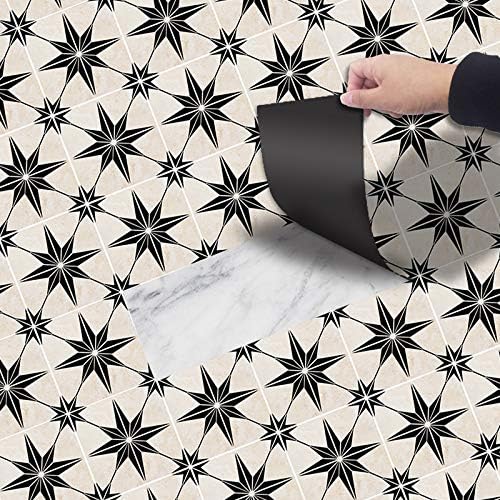 Prior.choice 3D Vintage Black Stars Self-Adhesive Peel and Stick Non-Slip Waterproof Removable PVC Bathroom Kitchen Home Decor Floor Ground Wall Stair Tile Sticker 20x300cm