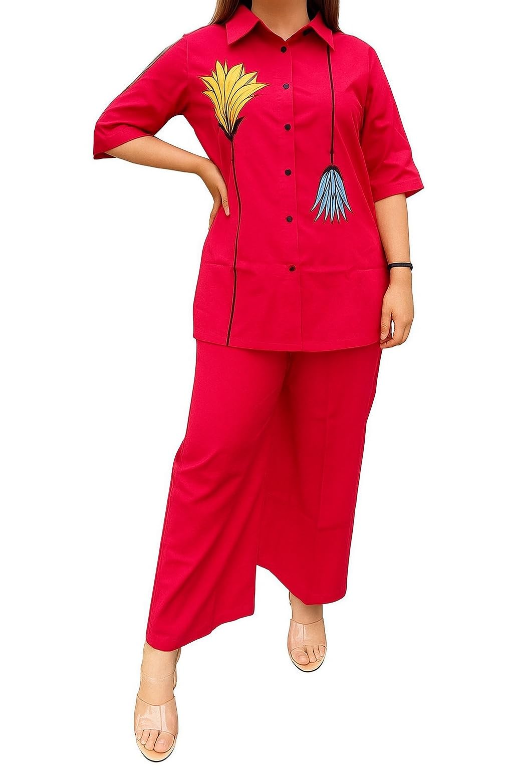 Women's Shirt and Pant Co-ords Set, Casual Wear (IN, Alpha, XL, Pink)-picture-28