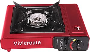 Vivicreate 8500 BTU Portable Butane Gas Stove for Camping Cooking Outdoor, Lightweight Portable Stove Burner with Auto Ignition, Estufa de Gas Portátil para Camping al Aire Libre(Red)