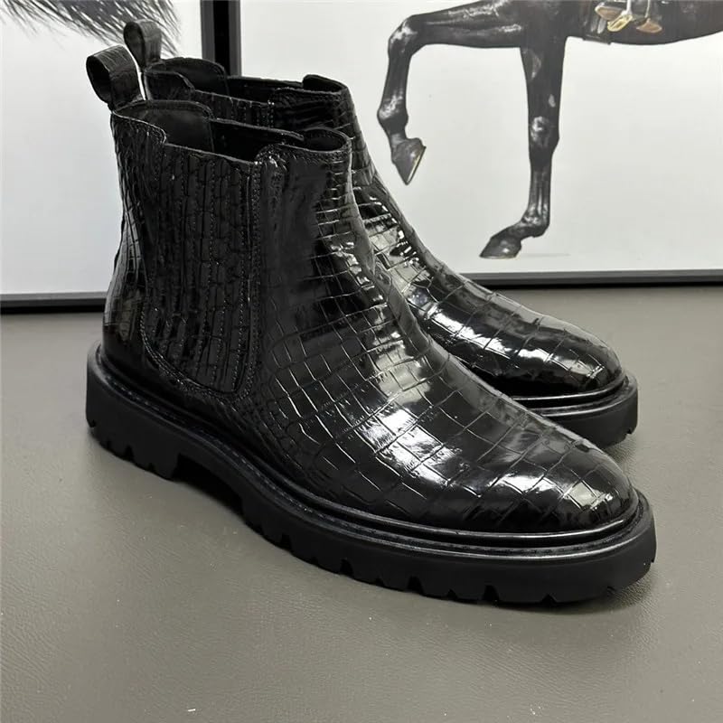 Authentic Crocodile Skin Men's Classic Black Chelsea Boots Genuine Exotic Alligator Leather Male Short Elastic Band Ankle Boots2