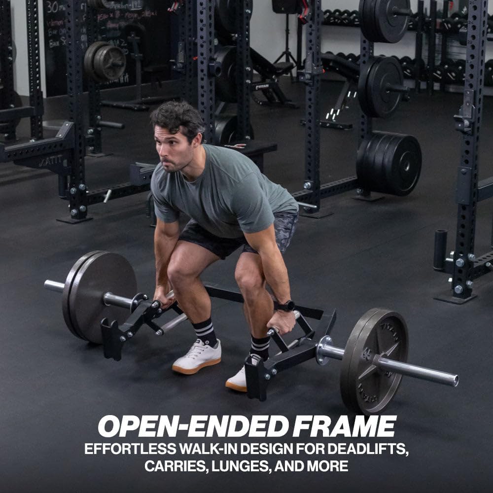 Titan Fitness Rackable Open Trap Bar, Rated 1,500 LB, Specialty Open-Ended Olympic Weightlifting Barbell, Built-In Jacks, 32mm 38mm Knurled Grips, Deadlift, Carries, Lunges, Squats