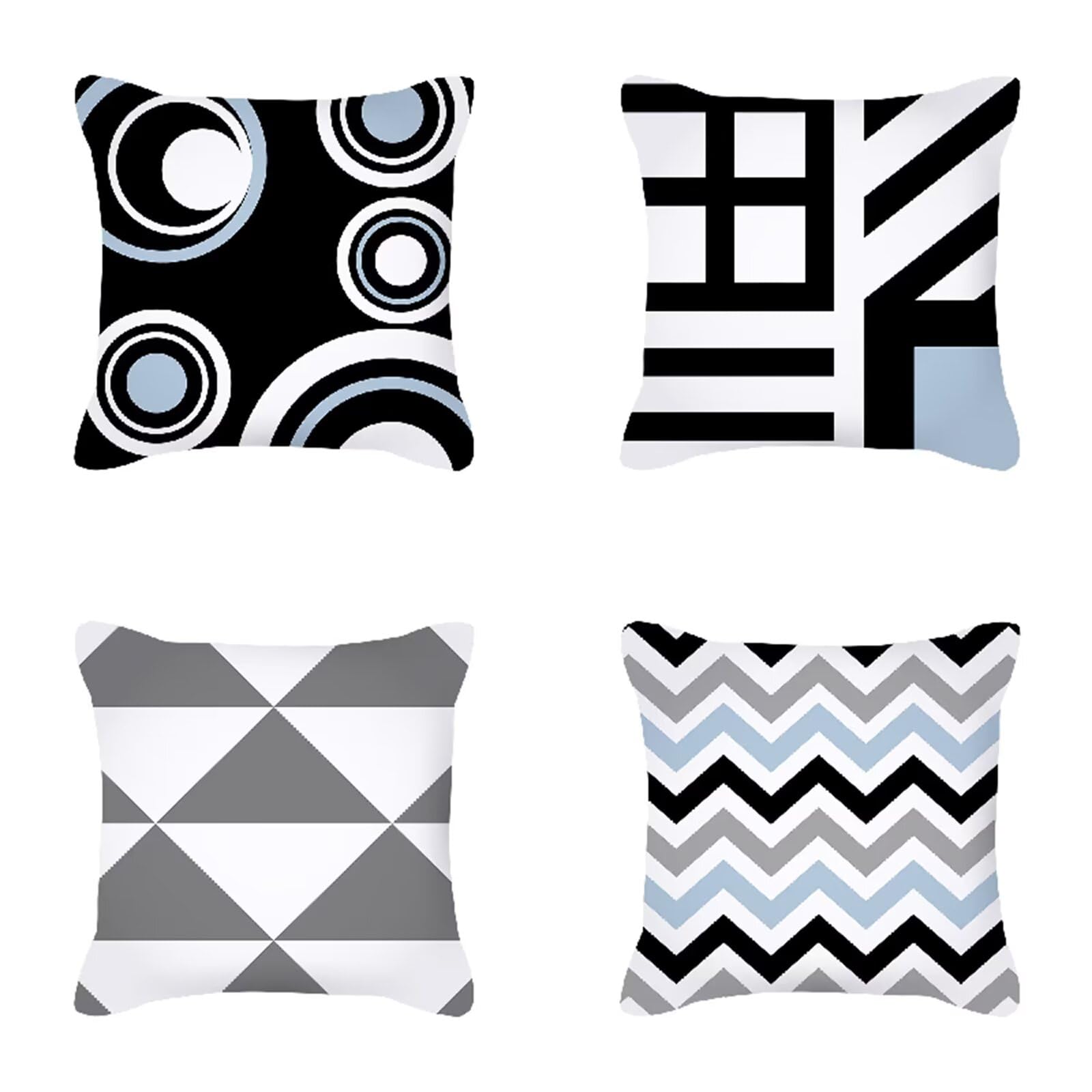 Juego de 4 Funda Cojin 60x60cm Fundas Cojines Sofa Azul Doble Cara Suave Cojines Exterior Impermeable Geometría Cuadrado Funda de Almohada para Sofá Coche Cama Sillas Cojines Decorativos S-1813
