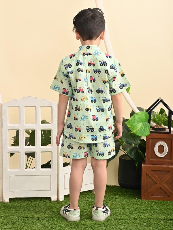 Image of superminis Baby Boys Cotton Printed Shirt and Nikkar /Shorts Coordinated Set