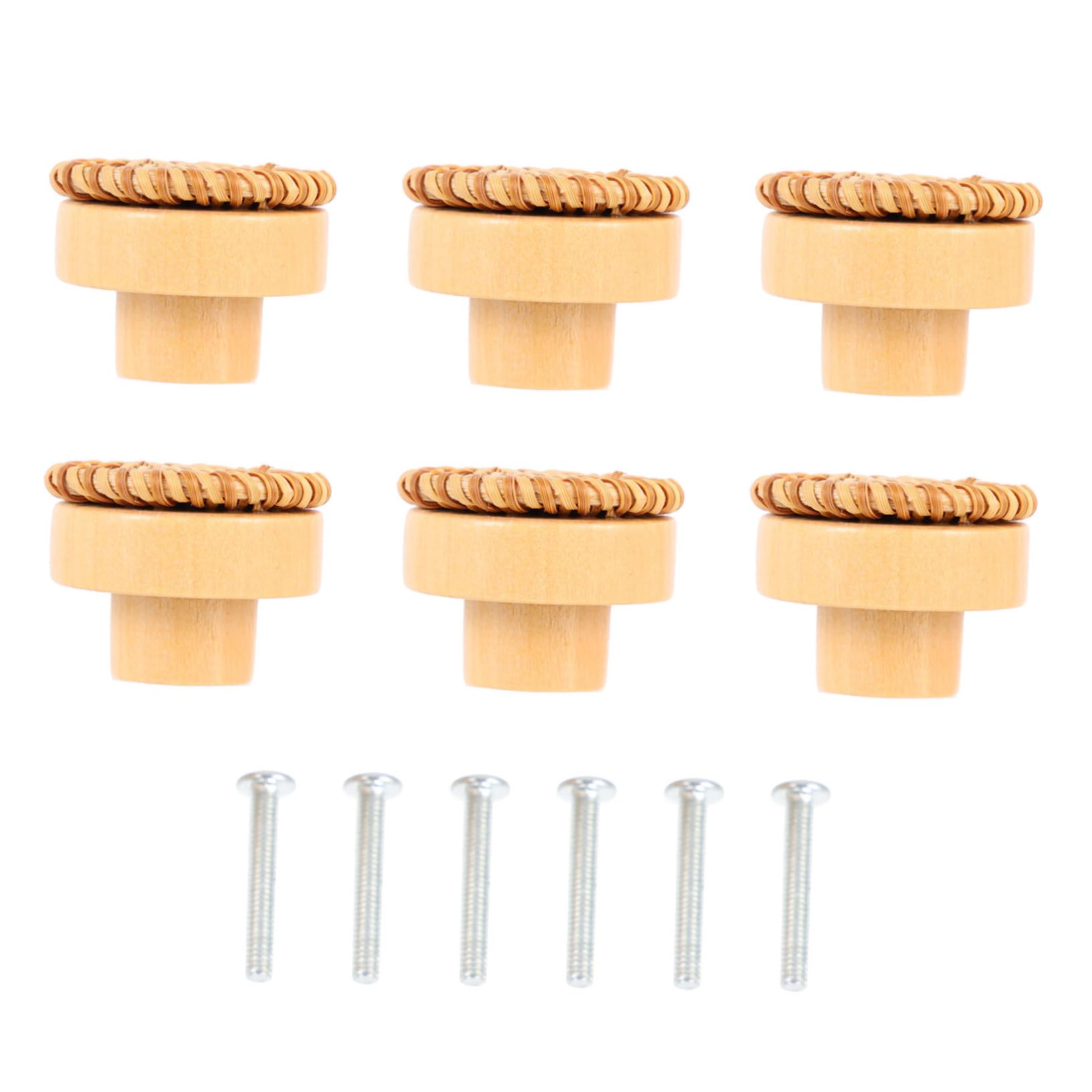 DOITOOL 6 Pack Style Rattan Wooden Drawer Knobs for Dresser Smooth Surface Dresser Handles Easy Install Vintage Knobs for Furniture Dec