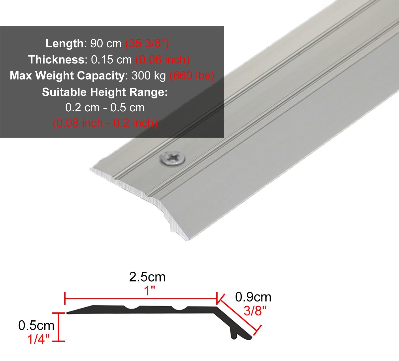 Cubrecantos Tira de Borde con Clavos de Tornillo, Protector de Borde de Alfombra, Barra de Transición de Aluminio del Piso Desigual de Las Puertas, Azulejos Vinilo Laminado Madera Brecha Cubierta (Co