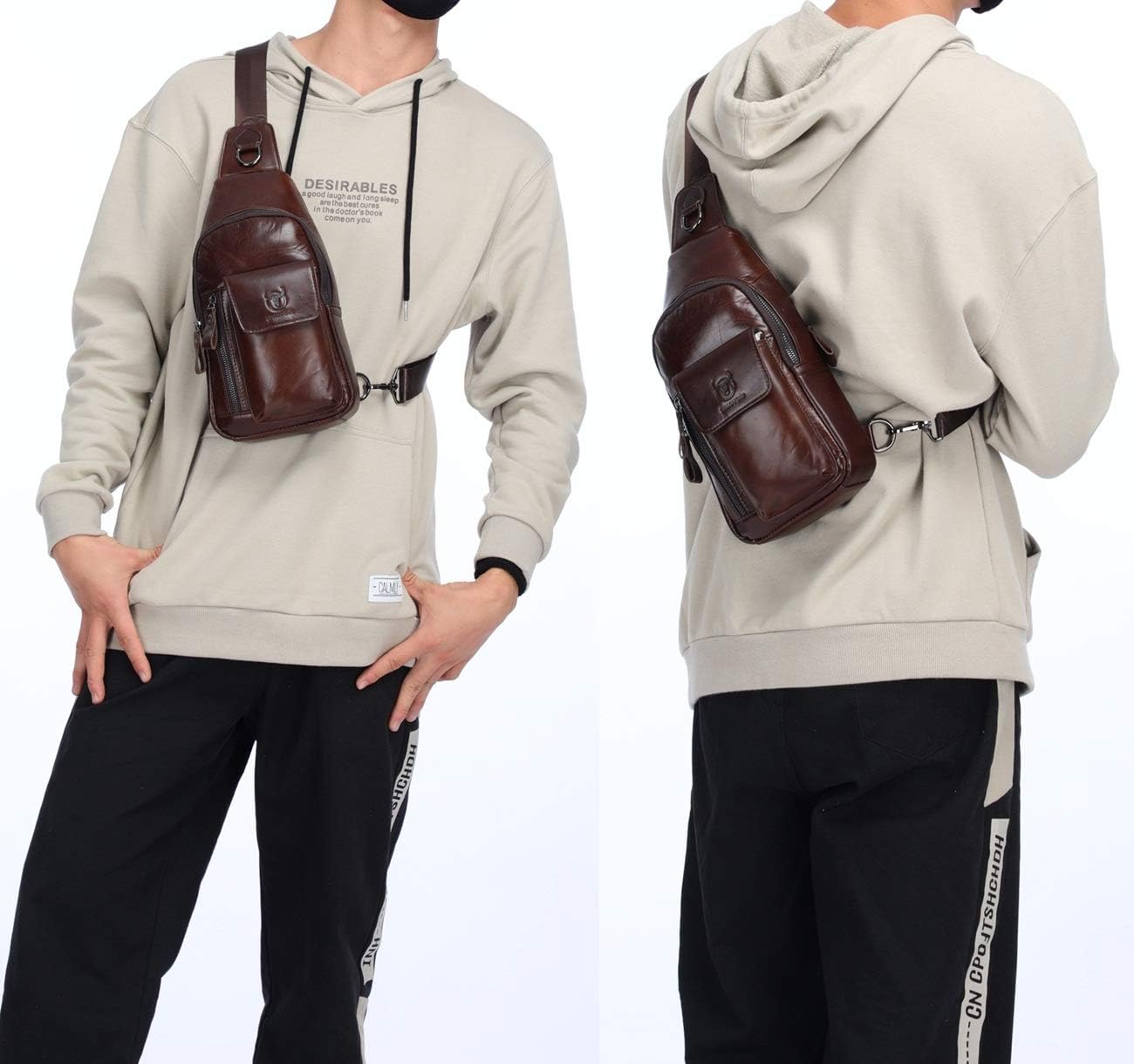 BULLCAPTAIN Genuine Leather Men Sling Bag Travel Crossbody Chest Bag Large Capacity Casual Hiking Daypack - Image 7