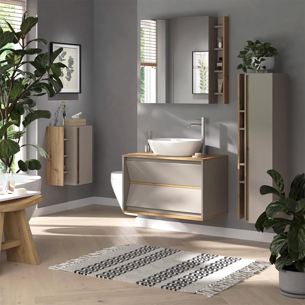Vicco Mueble bajo Lavabo Edelin, Cachemira, 80 x 50 cm | con 2 cajones, para montaje en pared y apto para sifones estándar