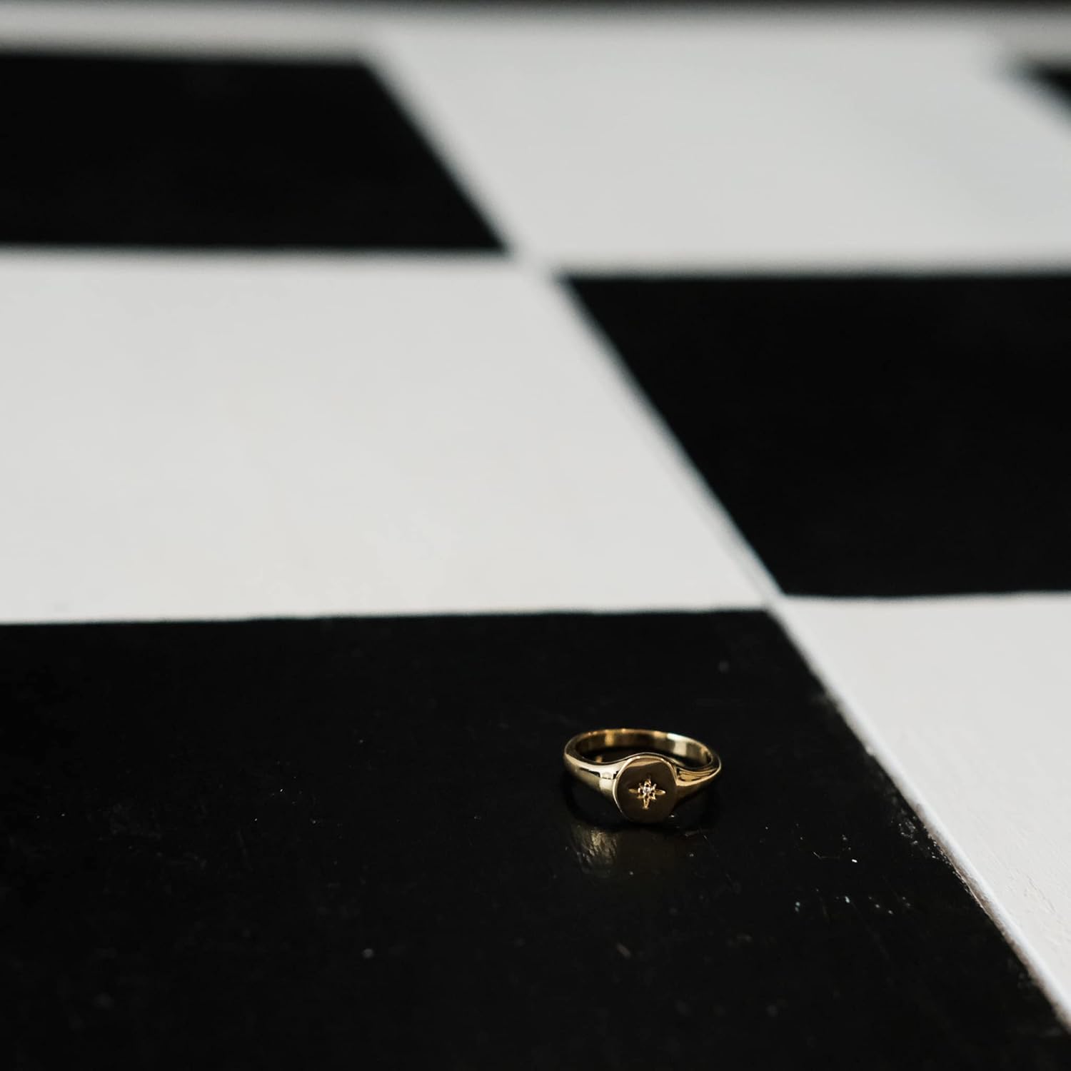 BLOSSOM & HUE CZ North Star Baby Signet Ring | Womens Dainty Polaris Ring | Thin Band Statement Ring 18K Gold Plated - Image 8