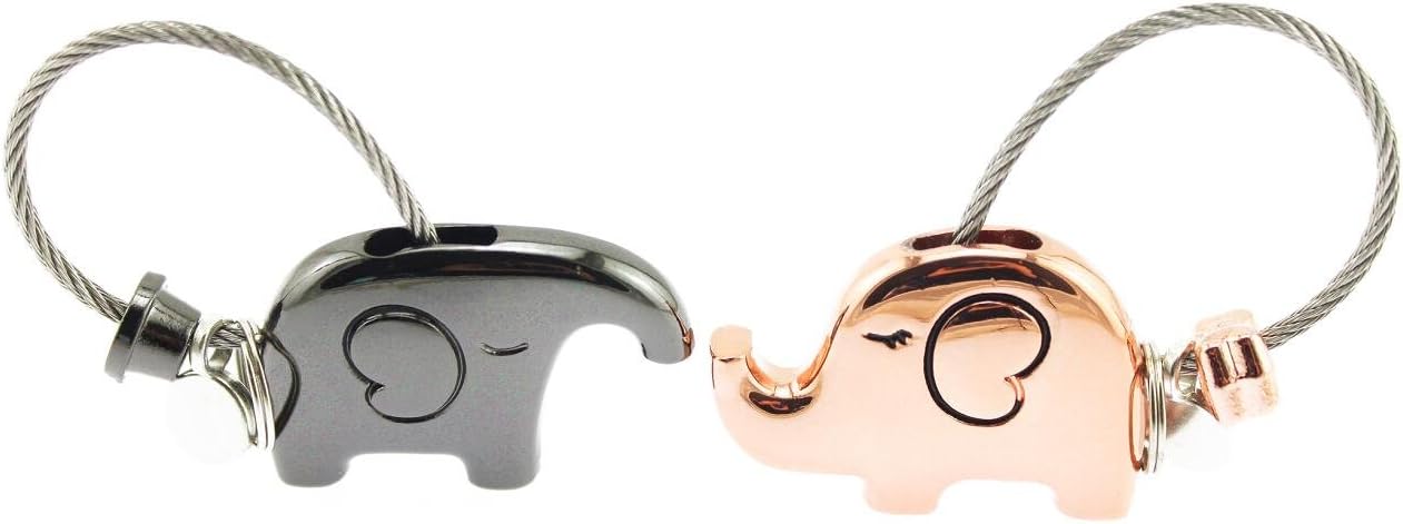 navire かわいい 小 象 の カップル キス ペア キーホルダー キーチェーン ブラック ピンクゴールド カラー 2個 セット
