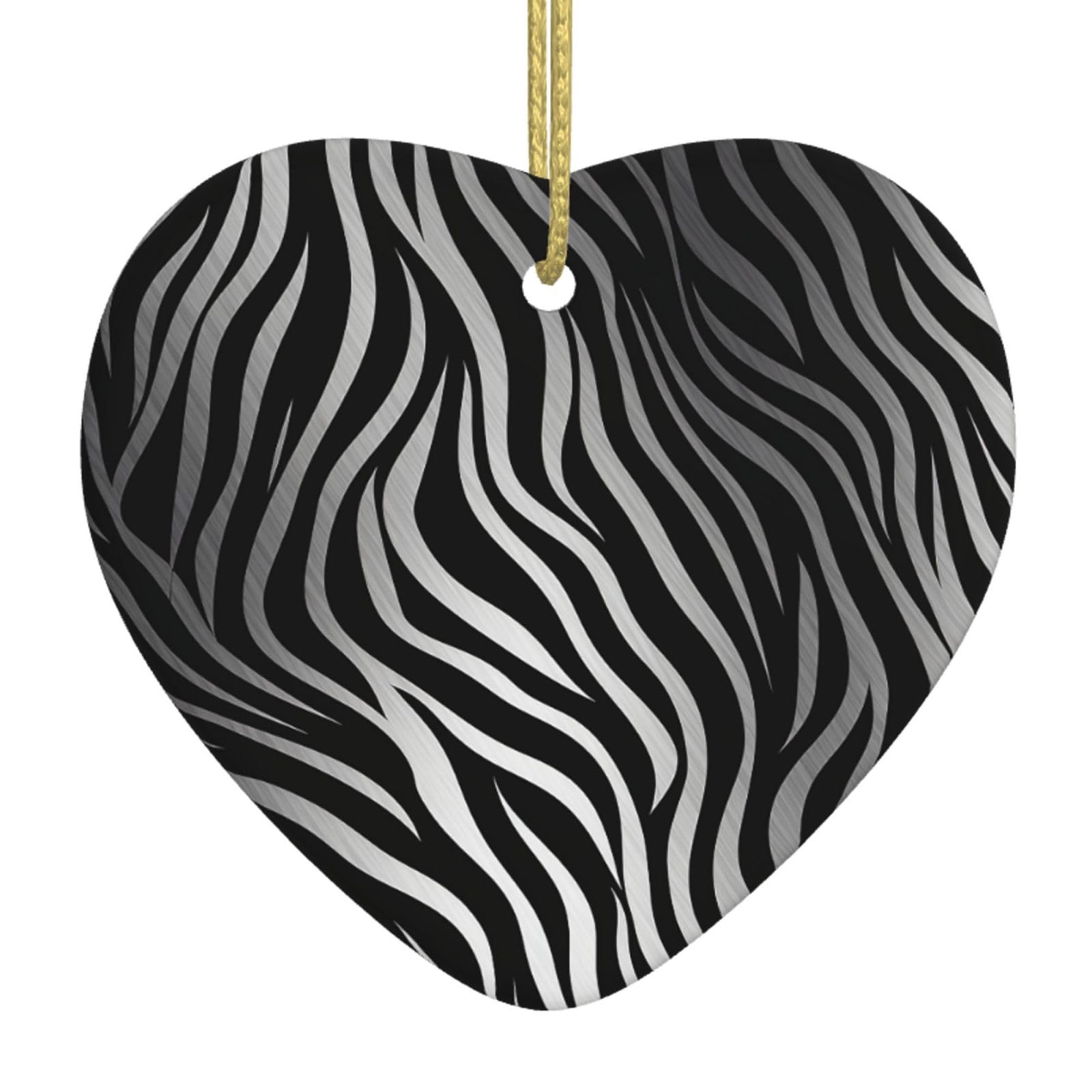 Ceramic Christmas Tree Hanging Ornaments with Gold Ropes Christmas Tree Decorations Heart Ceramic Zebra Print Pendant Keepsake Decorations for Holiday Xmas Gift Ideas