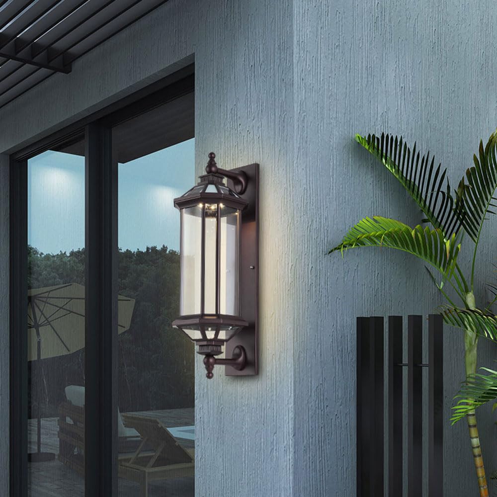 HELCEKOU Black Industrial Outdoor Wall Lantern 22.8" Large Farmhouse Sconce Light Fixture with Glass Waterproof Modern Porch Lighting for House Garage