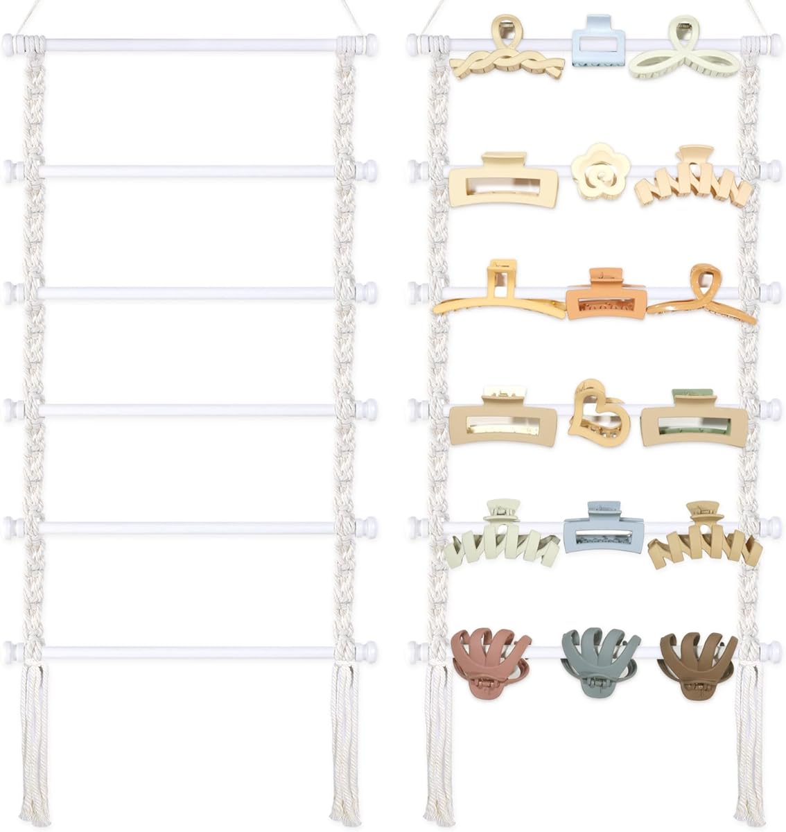 SNOWSTAR Macrame Hair Claw Clip Organizer,White Hanging Hair Clip Holder and Storage for Women Girls,Claw Clip Hanger Home Decor for Wall,Door,Closet