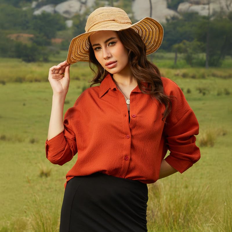 Image of PINACOLADA Women's Solid Oversized Shirt for Casual Wear | Spread Collar | Long Sleeve | Button Closure | Oversized Shirt Crafted with Comfort Fit for Everyday Wear