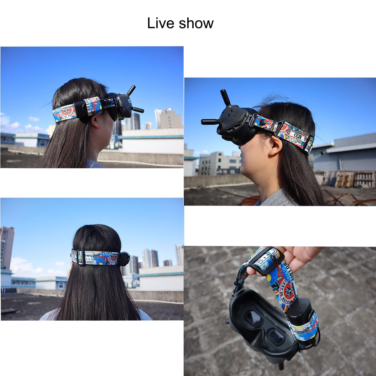 TMOM Pasek na głowę dla DJI FPV Goggles V2 i innych VR Eye Maska Regulowany elastyczny pasek do okularów VR (Opaska na głowę+Kabel+Osłona ochronna)