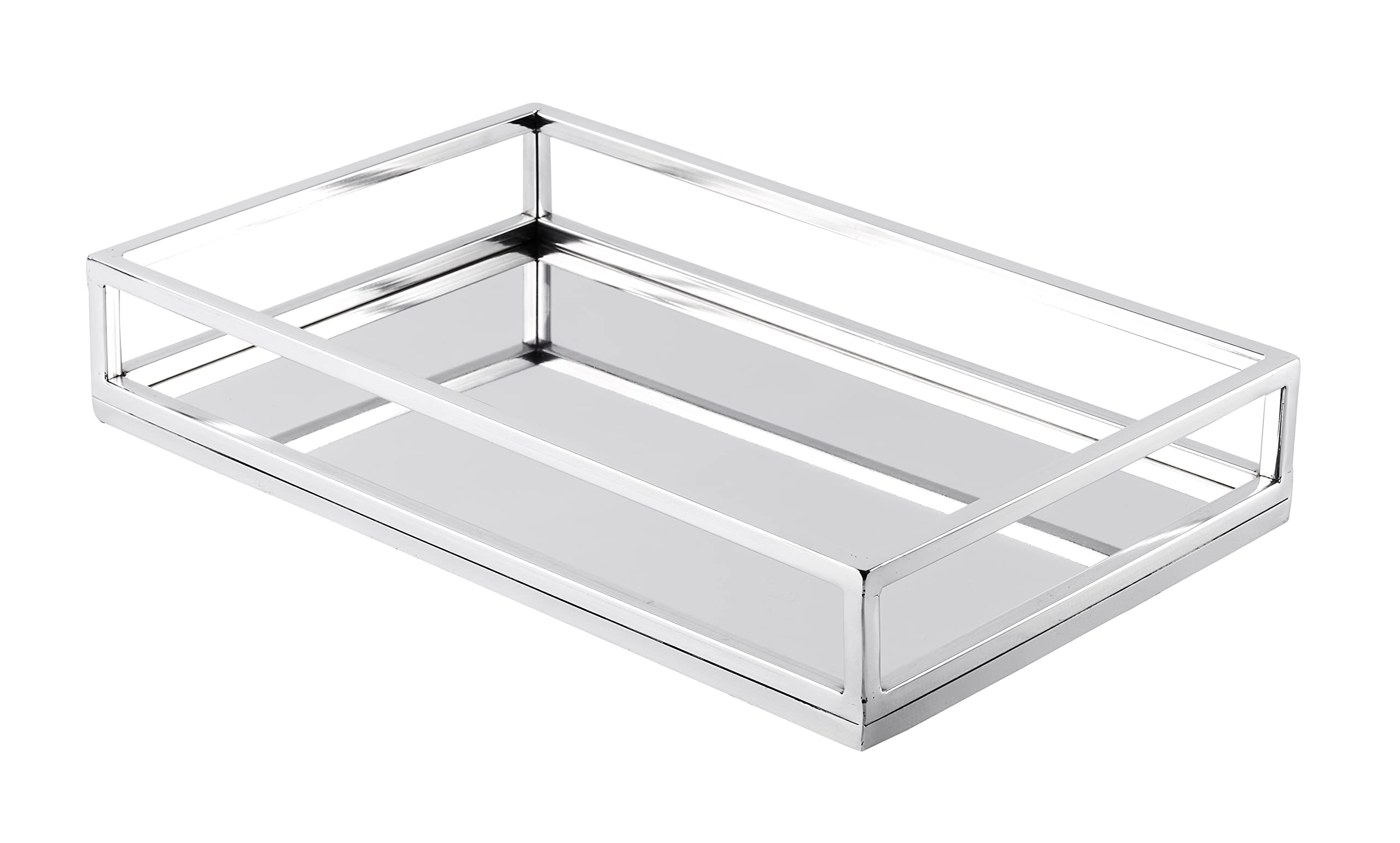 Bandeja de acero inoxidable, bandeja para servir, bandeja para servir, bandeja plateada de lujo, bandeja para servir con asa de metal, bandeja de plata, de Navidad, para salón, comedor o cocina, 40 cm