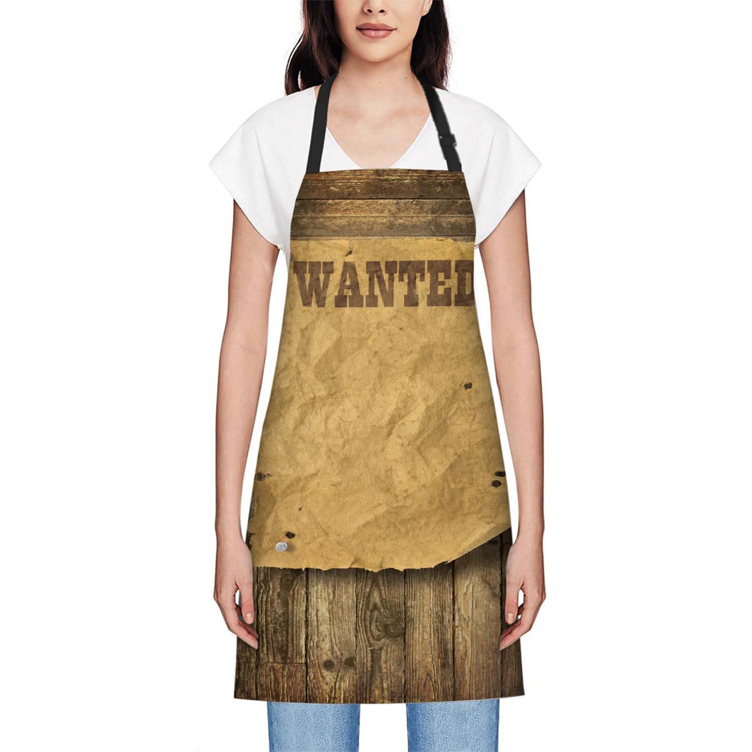 Smooffly Torn Wild West Wanted Apron,Adjustable Neck Bib Apron for Men Women,Suitable for Kitchen Cooking Waitress Chef Apron - Image 2