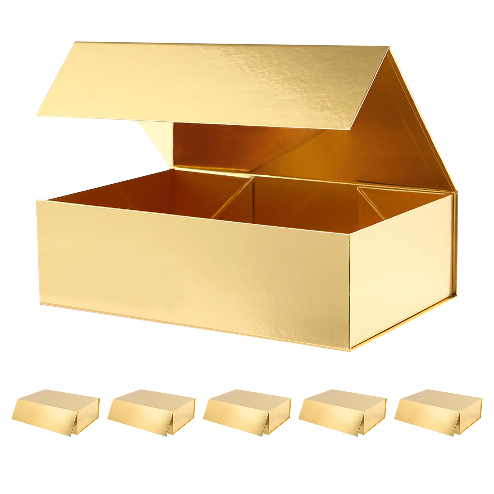 MALICPLUS 6 große Geschenkboxen mit Deckel, 34,9 x 22,9 x 10,4 cm, goldene Geschenkboxen für Trauzeugen mit Magnetverschluss für alle Anlässe (glänzendes Gold)