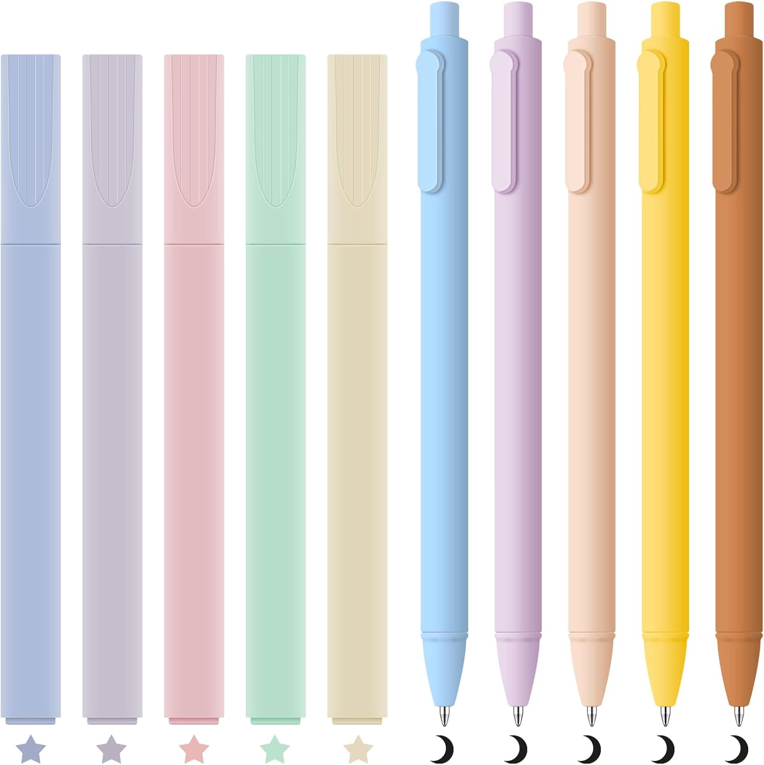 amassan Bible Highlighters and Pens No Bleed, 5 Pcs Pastel Highlighters Assorted Colors and 5 Pcs Black Ink Bible Pens for Journaling Bible, Planner, Note, School, Office Supplies