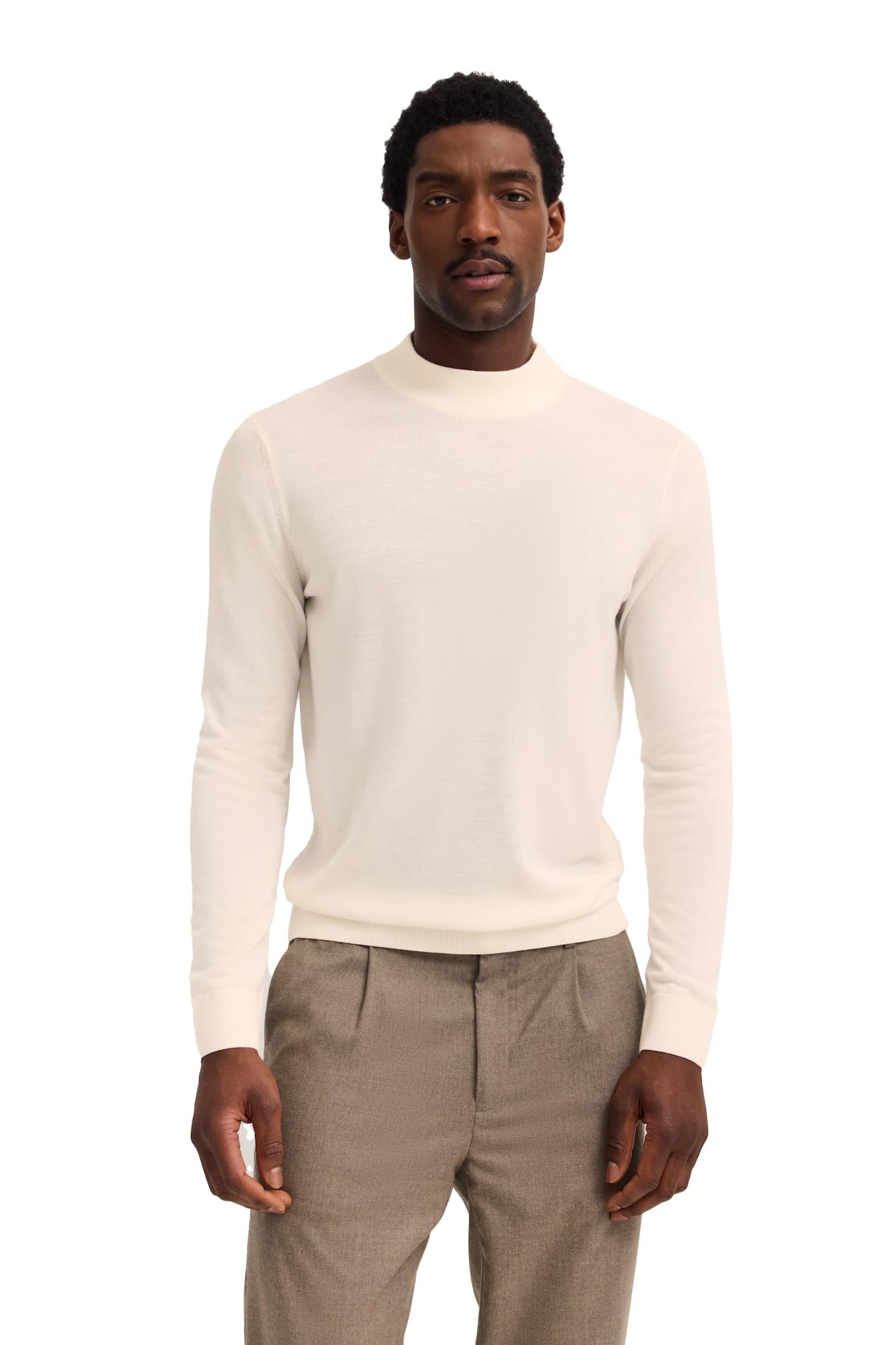 bugatti Herren Rollkragen Pullover 7700-85580D Regular Fit Merino-Wolle-Seide-Mix Stehkragen luxuriös weich warm
