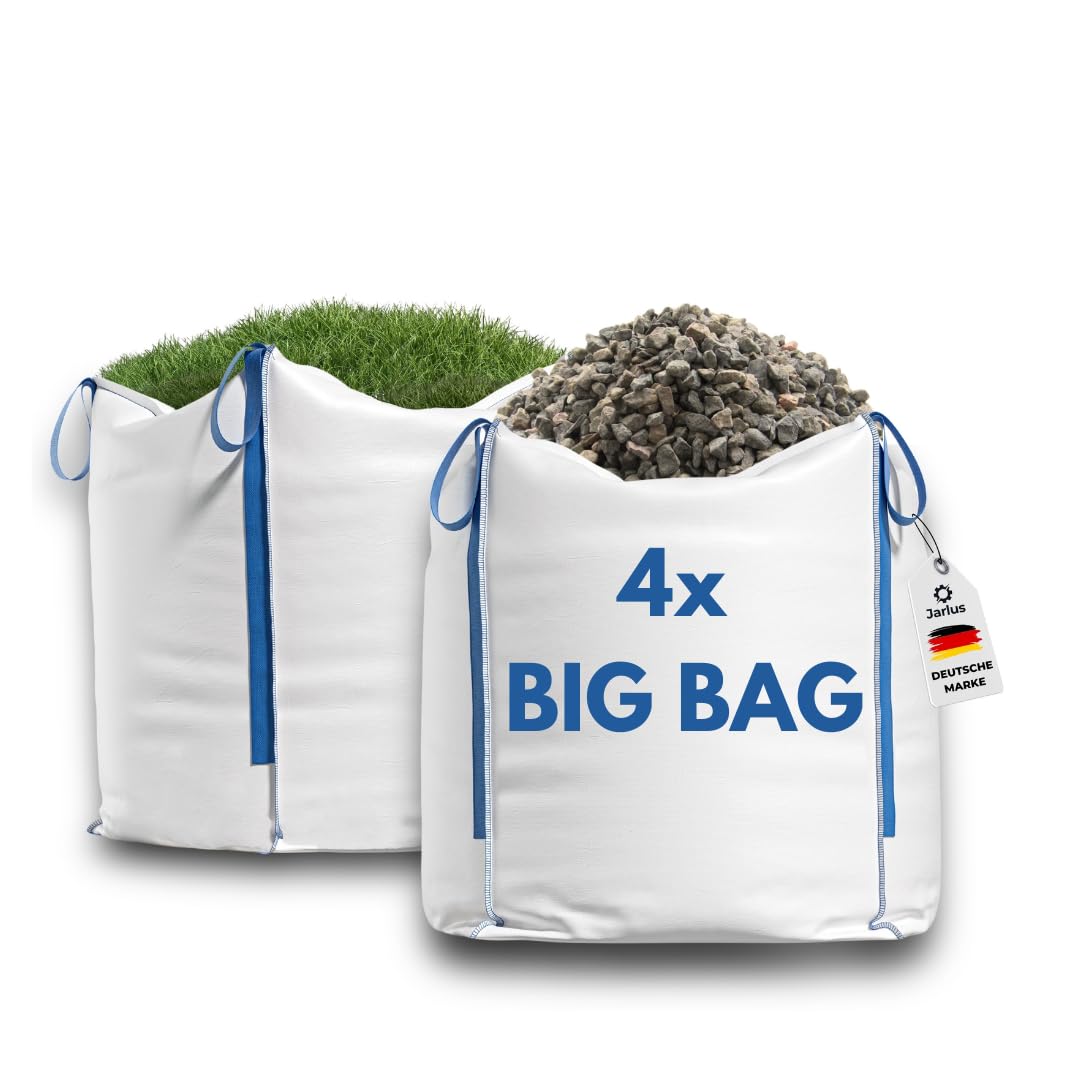 Jarlus Big Bag – 4x Premium Säcke für Bauschutt, Gartenabfälle, Holz, Sand, Erde, Grünschnitt, Weihnachtsgirlande – 90x90x90cm 1.000kg mit 4 Hebeschlaufen für Transport – Gewebesack stabil (4 Stück)