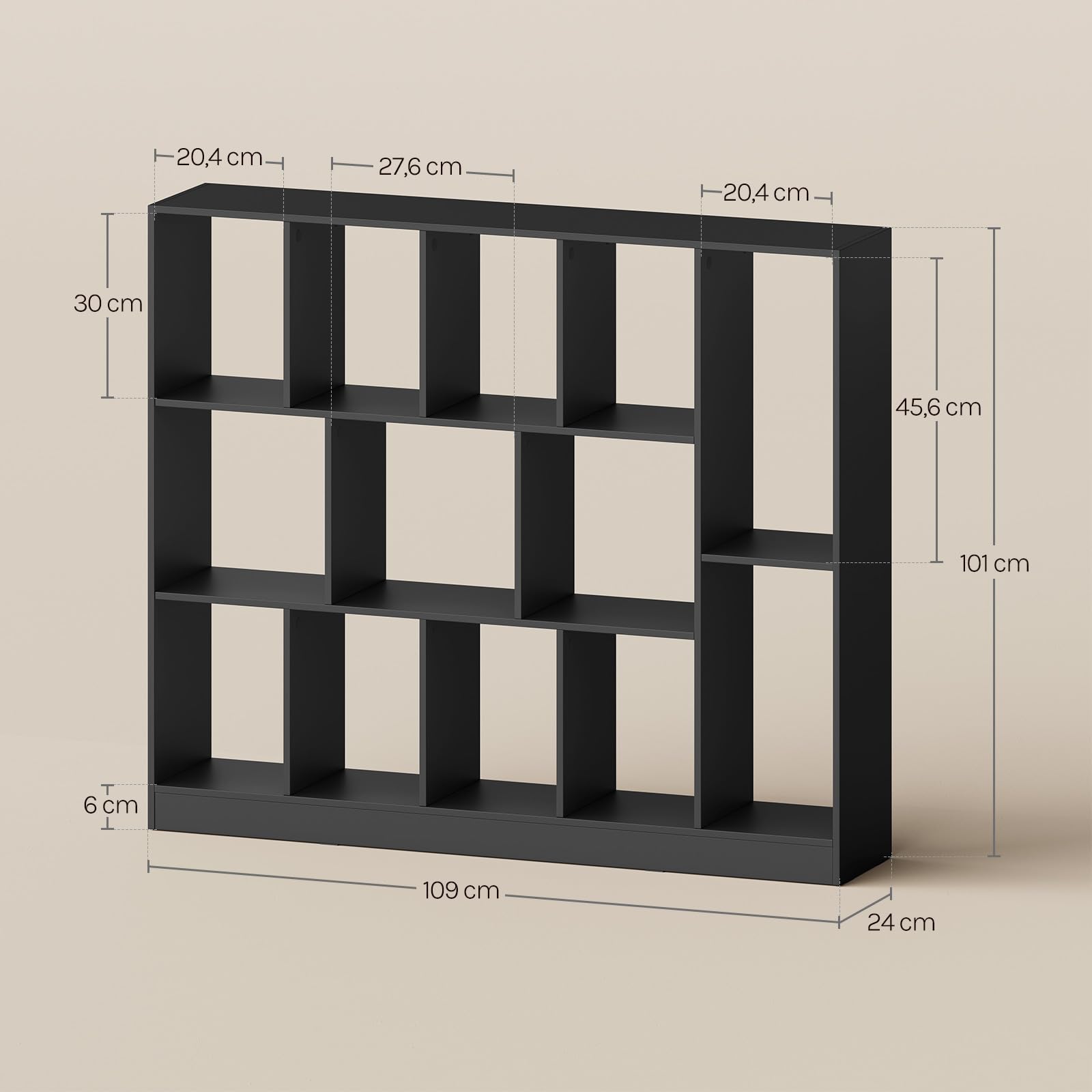 WOLTU Librería para Libros, Estantería Almacenamiento de 13 Cubos en 3 Tamaño, Biblioteca Separador de Espacios, Colocación Vertical y Horizontal, para Estudio u Oficina,109x24x101 cm, Negro